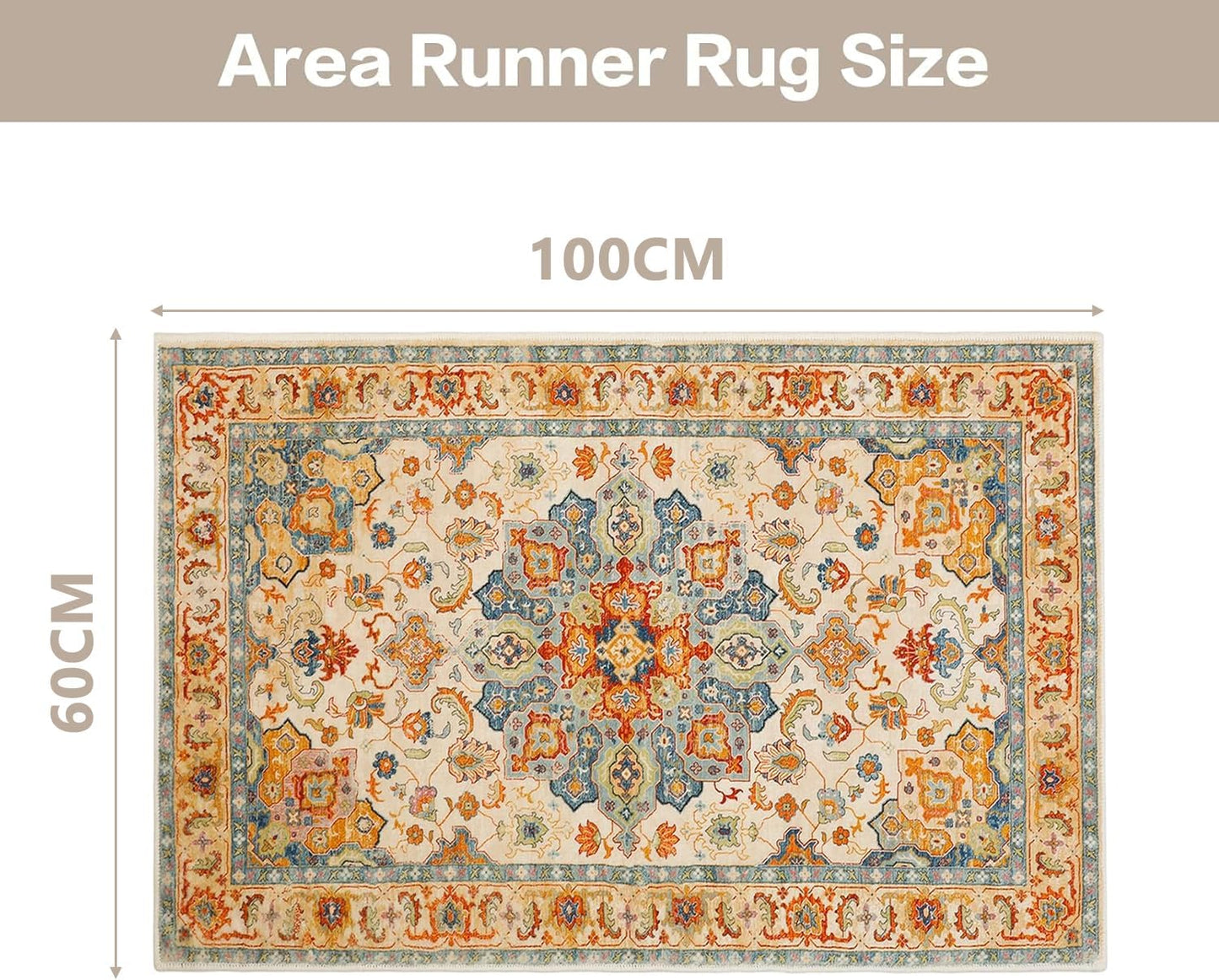 Area Rug Faux Wool Distressed Washable Non-Slip Floor Carpet 60 x 100 cm NEW