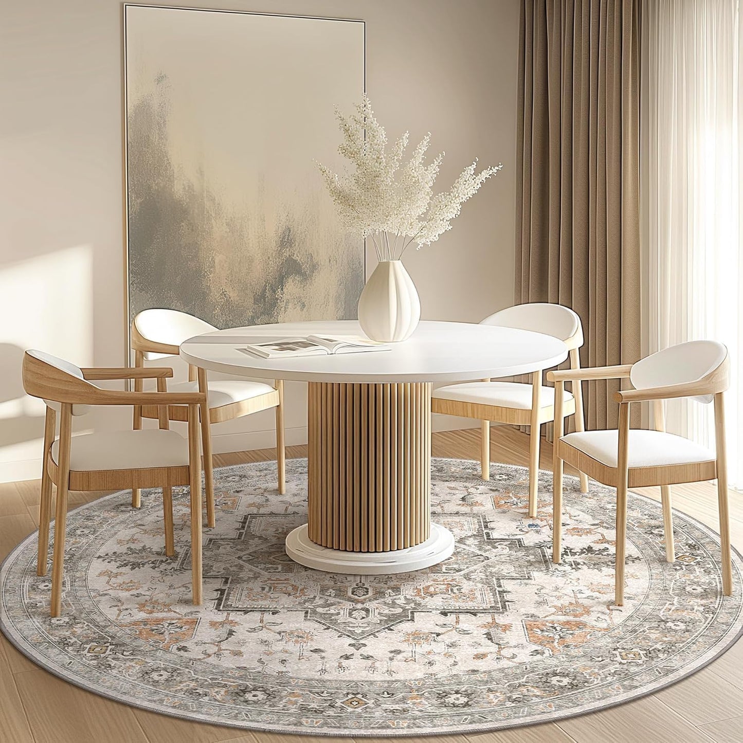 HAOLEYAO 150cm Round Taupe Polypropylene Low Pile Washable Area Rug Size NEW