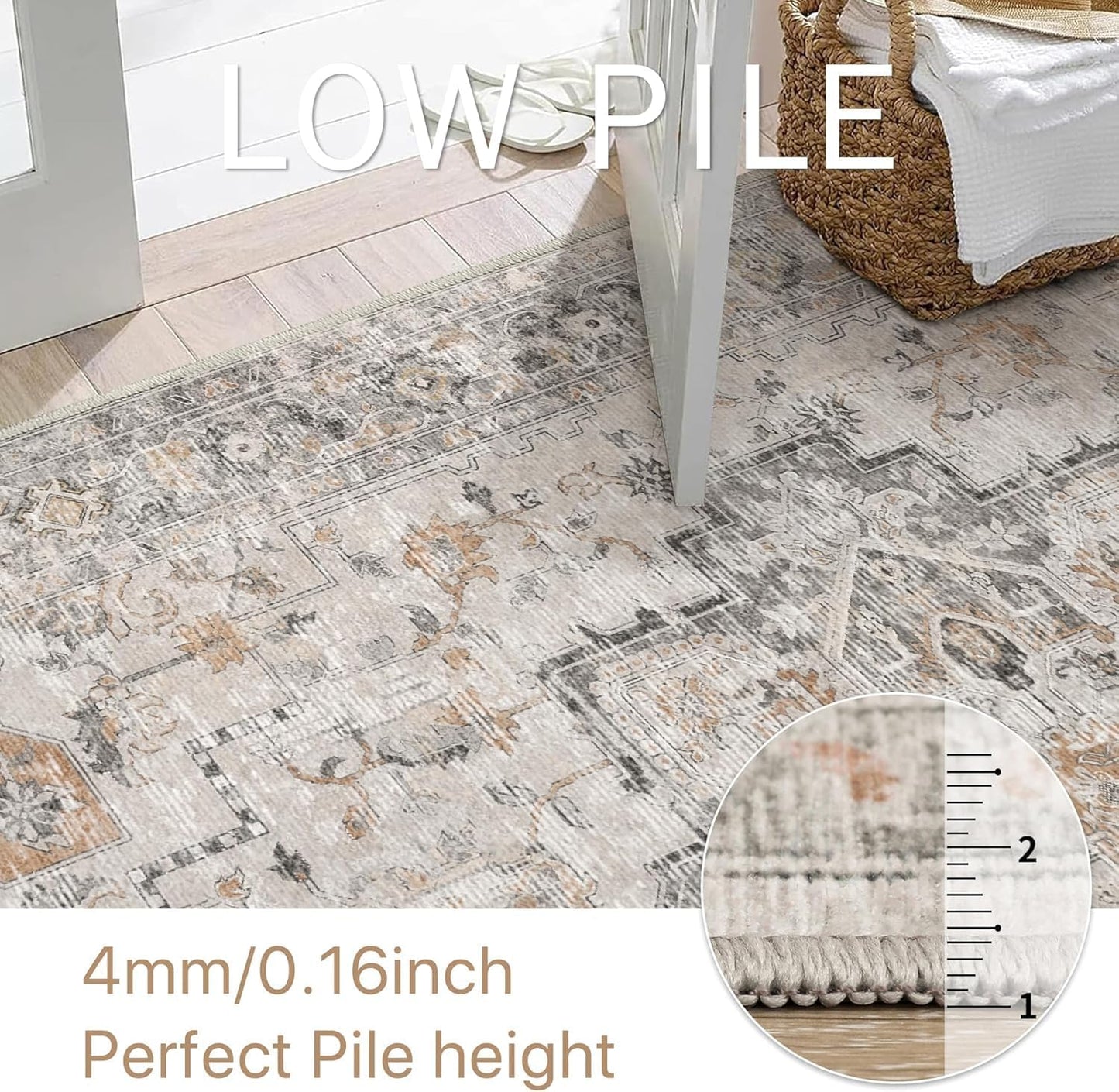 HAOLEYAO 150cm Round Taupe Polypropylene Low Pile Washable Area Rug Size NEW