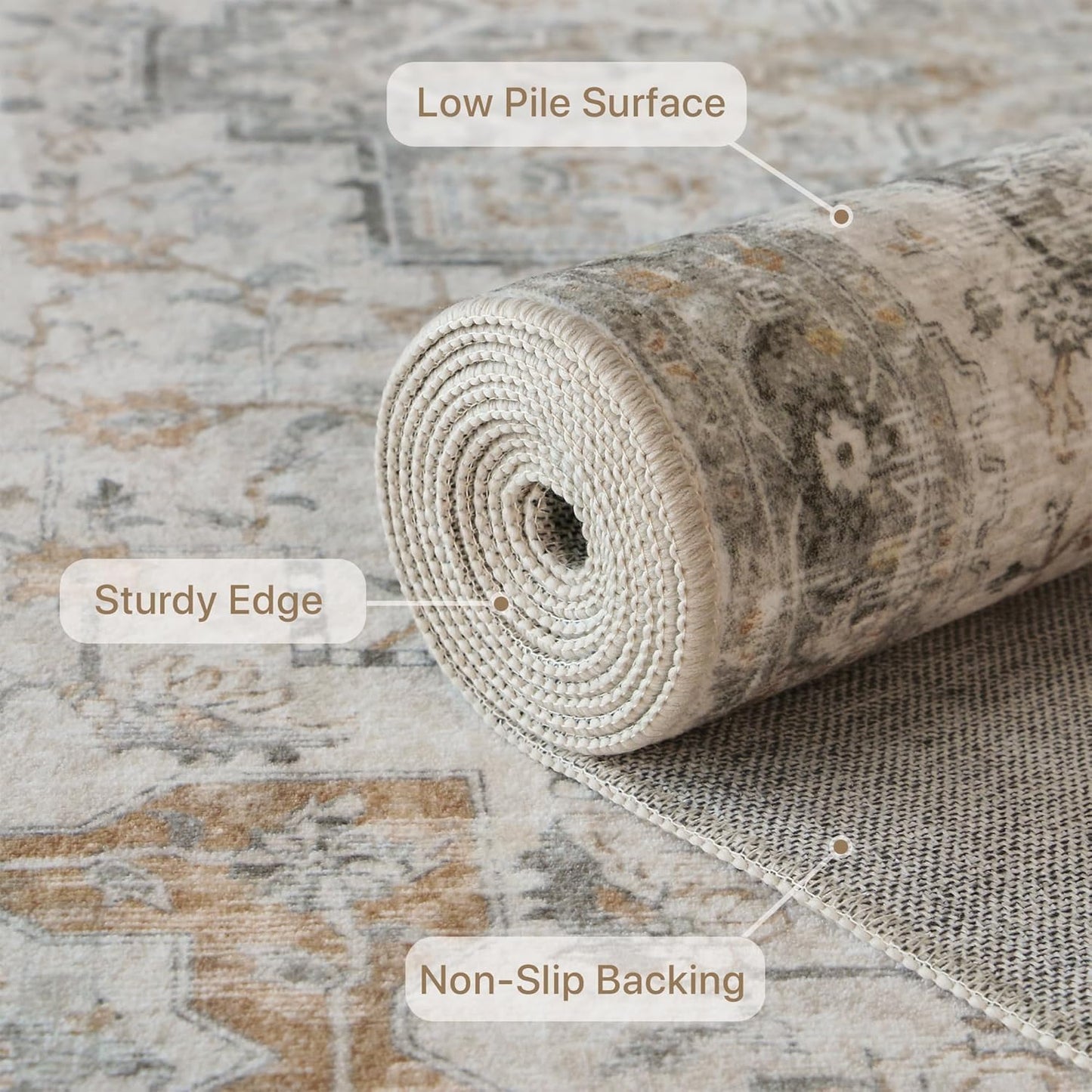HAOLEYAO 150cm Round Taupe Polypropylene Low Pile Washable Area Rug Size NEW