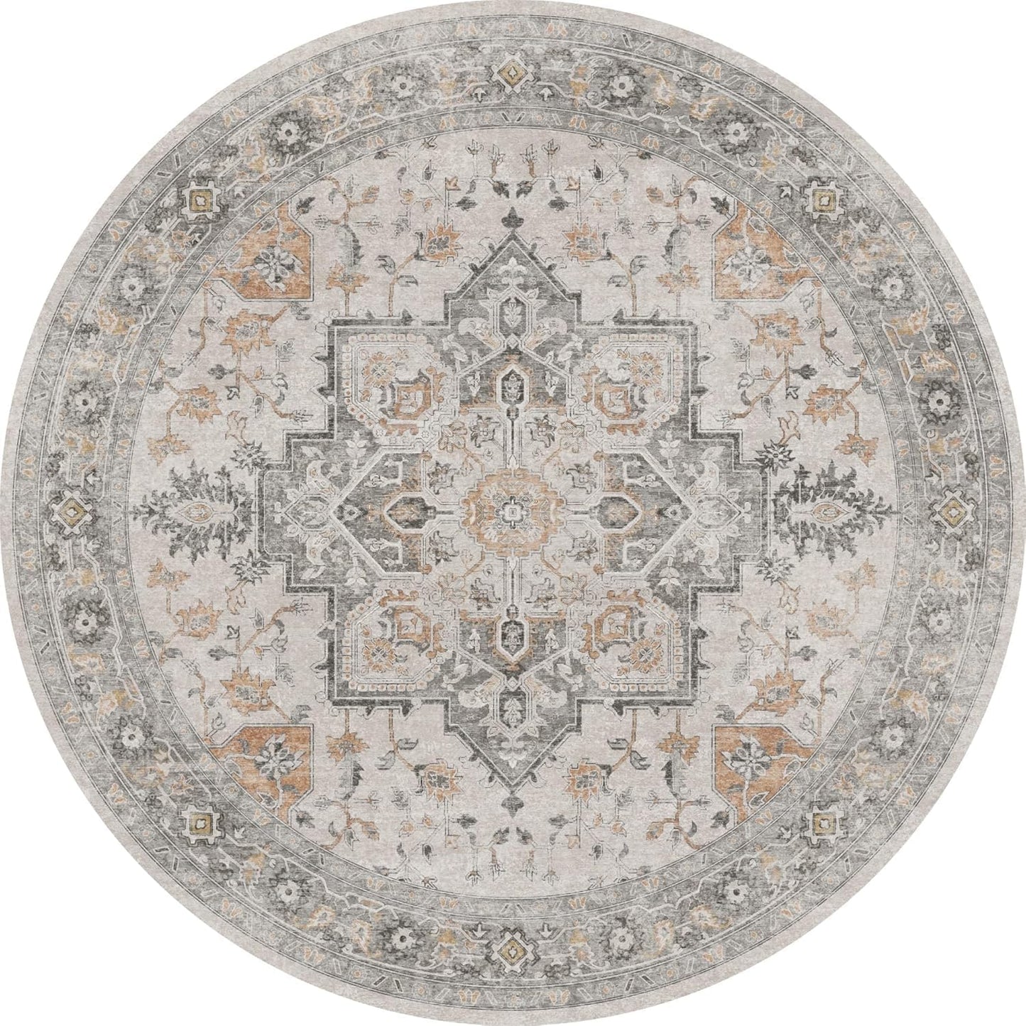 HAOLEYAO 150cm Round Taupe Polypropylene Low Pile Washable Area Rug Size NEW