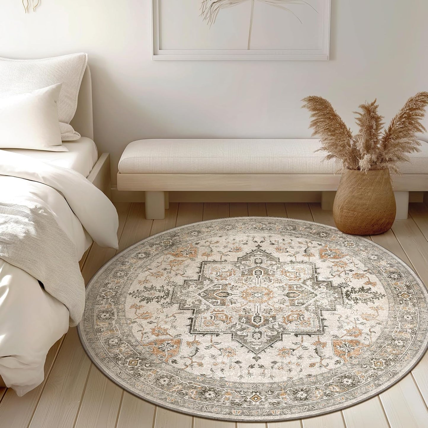 HAOLEYAO 150cm Round Taupe Polypropylene Low Pile Washable Area Rug Size NEW