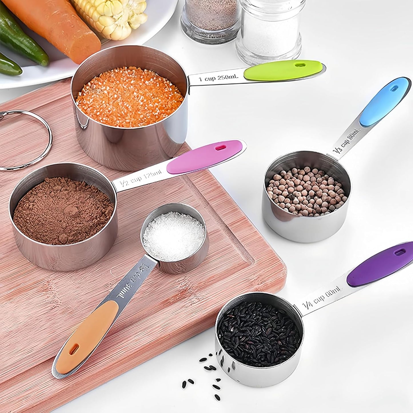 RUNZI 10 Piece Stainless Steel Measuring Cups and Spoons Set, Silver NEW