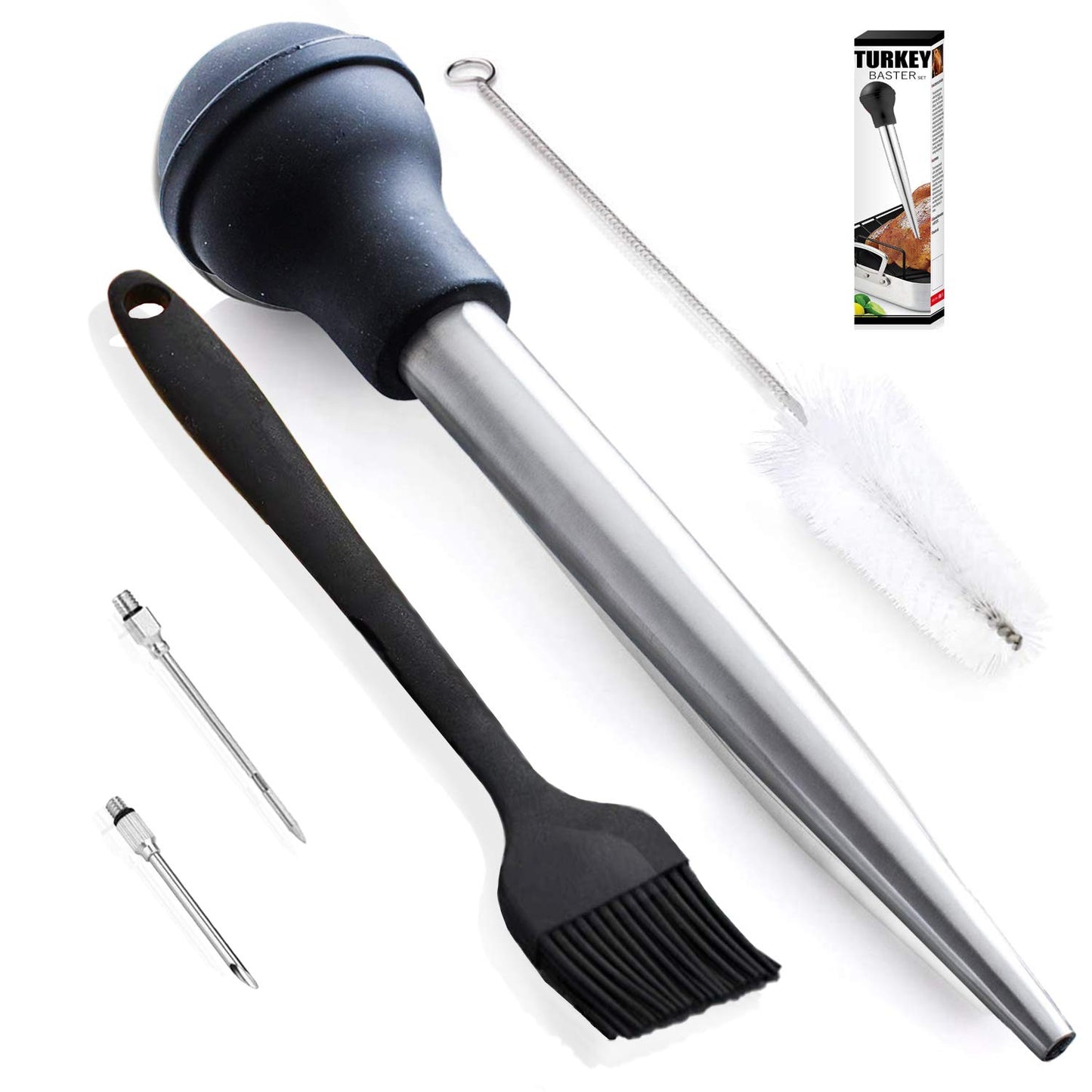 Deluxe Stainless Basters Steel Baster with Injector and Cleaning Brush - NEW