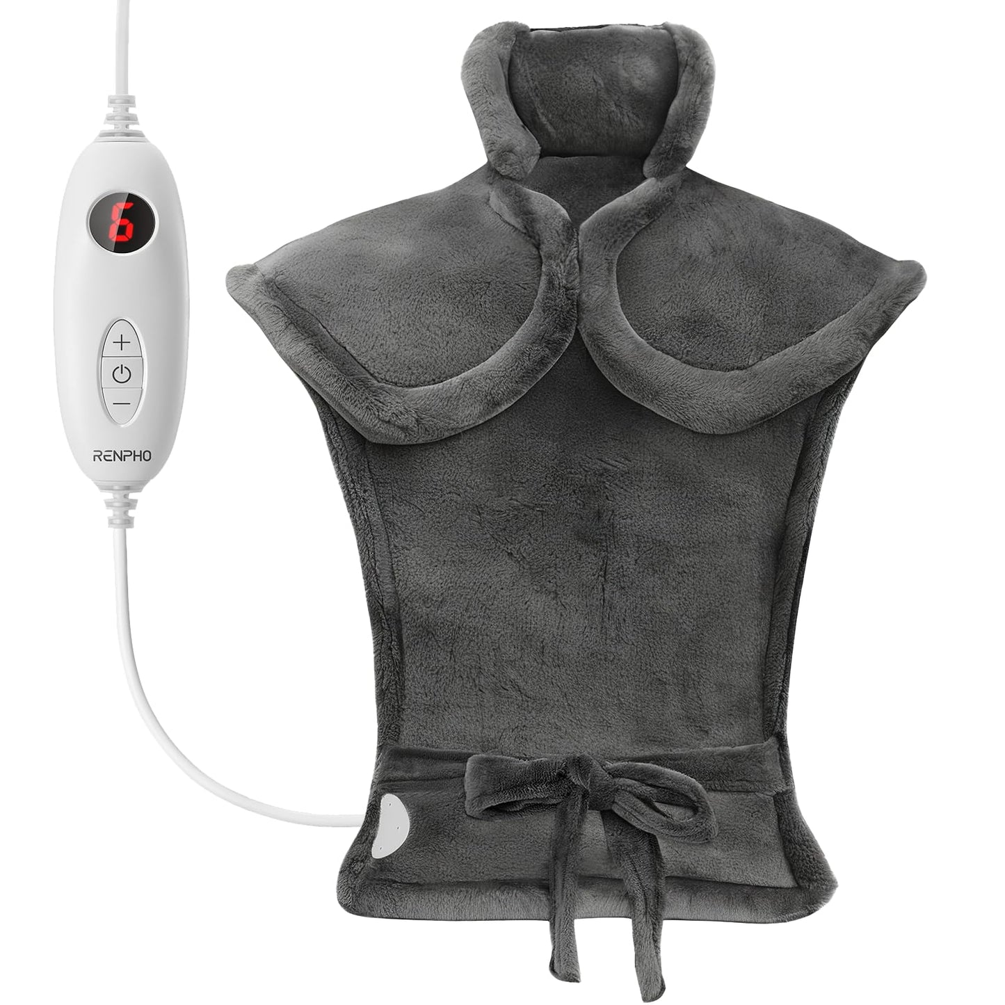 RENPHO Electric Heating Pad for Neck Shoulders Back Pain Relief Flannel Gray NEW