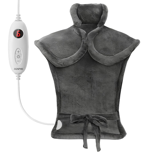 RENPHO Electric Heating Pad for Neck Shoulders Back Pain Relief Flannel Gray NEW