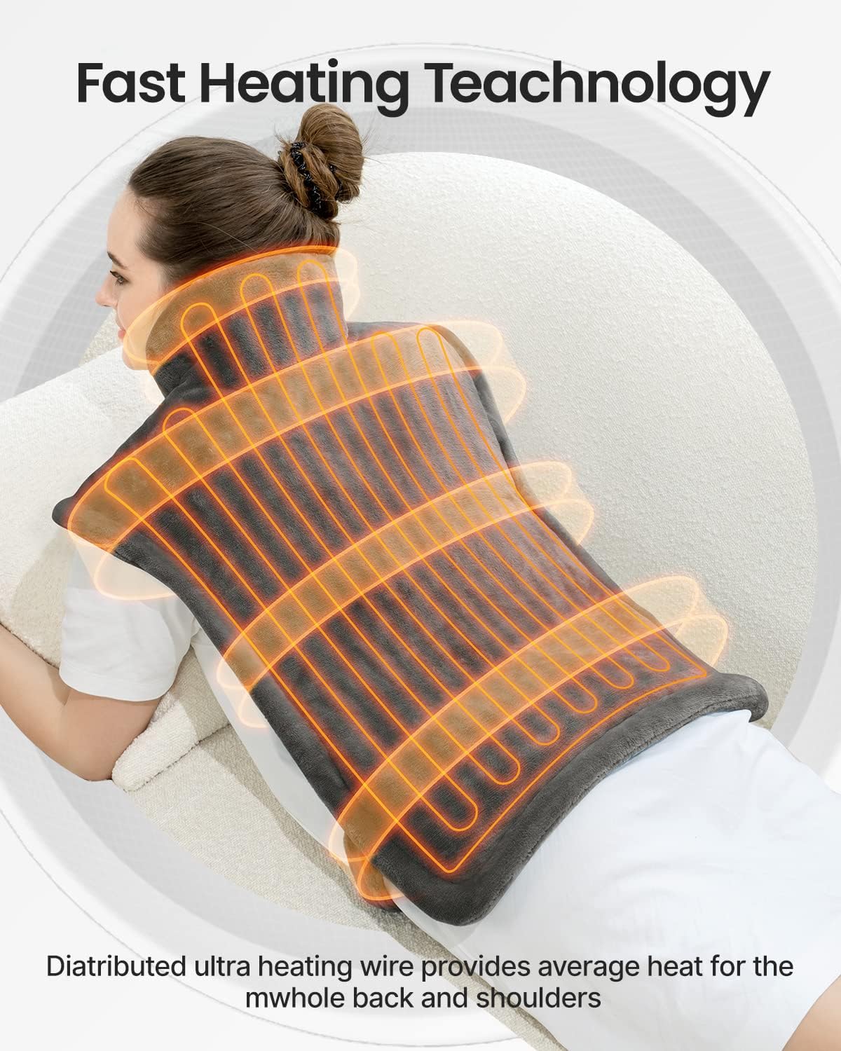 RENPHO Electric Heating Pad for Neck Shoulders Back Pain Relief Flannel Gray NEW