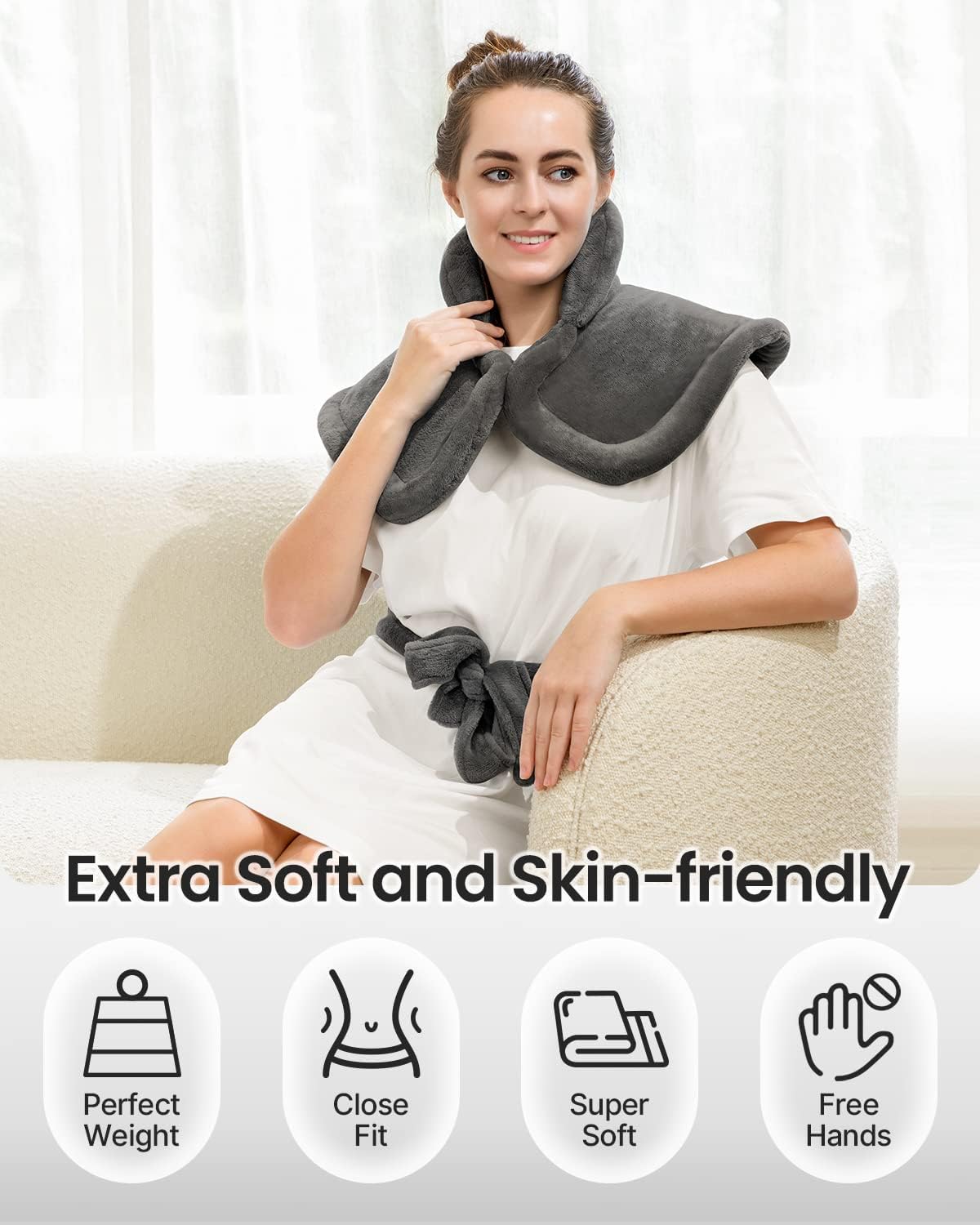 RENPHO Electric Heating Pad for Neck Shoulders Back Pain Relief Flannel Gray NEW