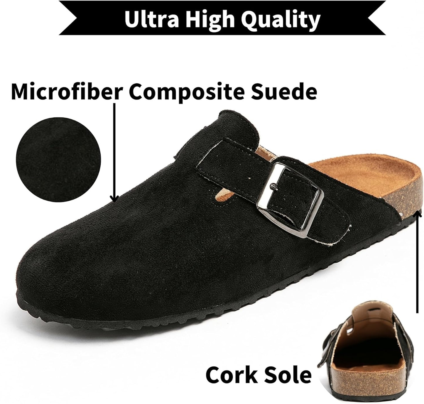 BERANMEY Black Stylish Clogs Arch Support, Cork Footbed for Women Size EU 38 NEW