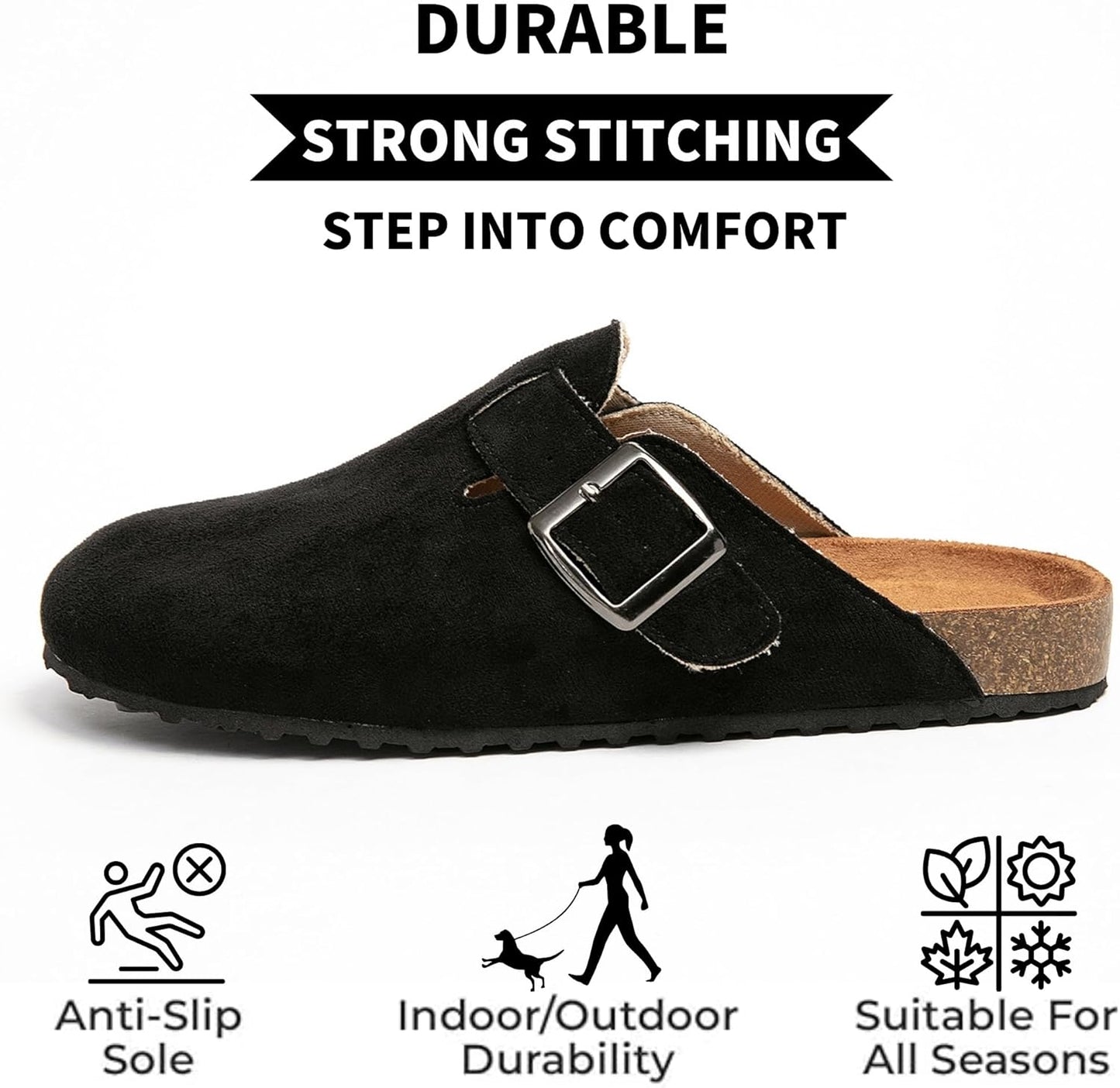 BERANMEY Black Stylish Clogs Arch Support, Cork Footbed for Women Size EU 38 NEW