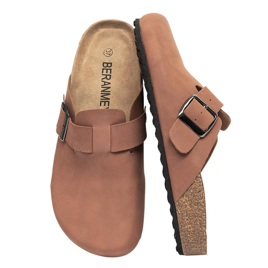 BERANMEY Stylish PU Leather Clogs with Arch Support, Cork Sole Comfort EU 39 NEW