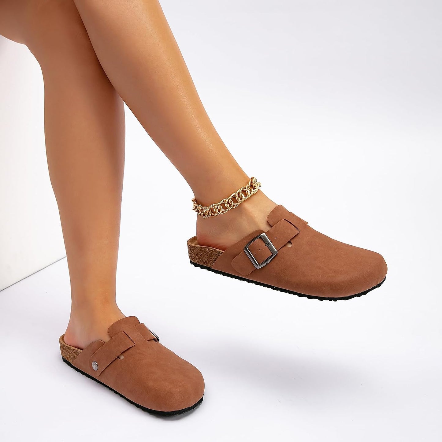 BERANMEY Stylish PU Leather Clogs with Arch Support, Cork Sole Comfort EU 39 NEW