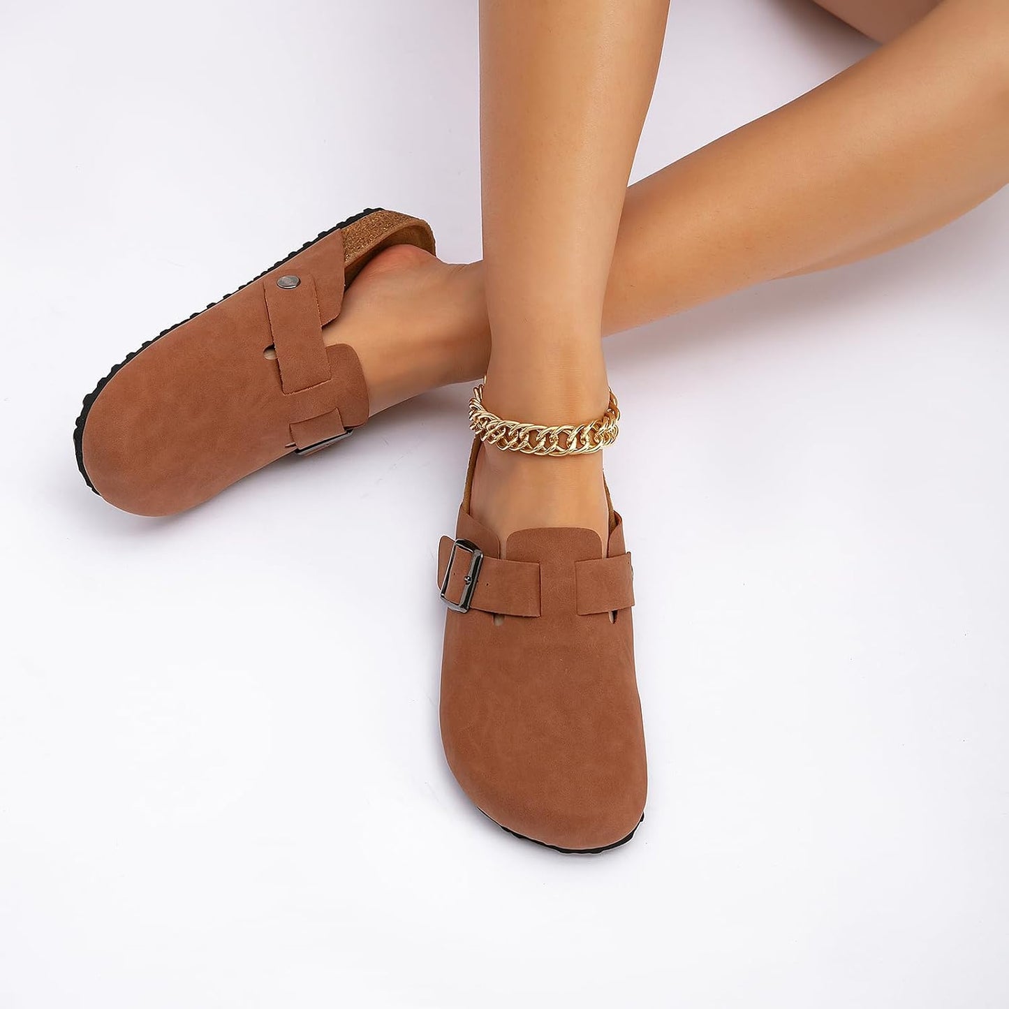 BERANMEY Stylish PU Leather Clogs with Arch Support, Cork Sole Comfort EU 39 NEW