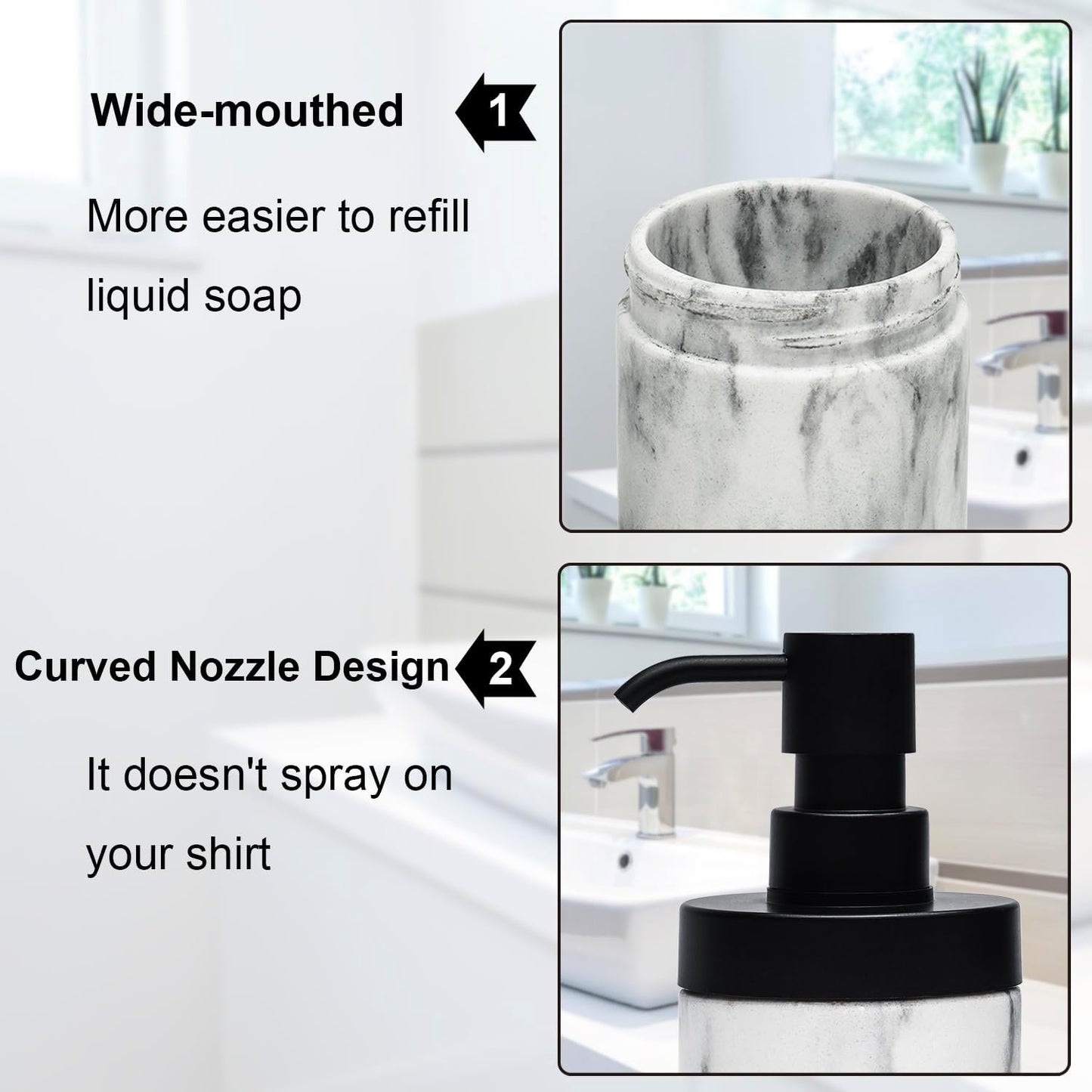 Suanti Marble Soap Dispenser Set Refillable Liquid Pump Bathroom Accessory NEW