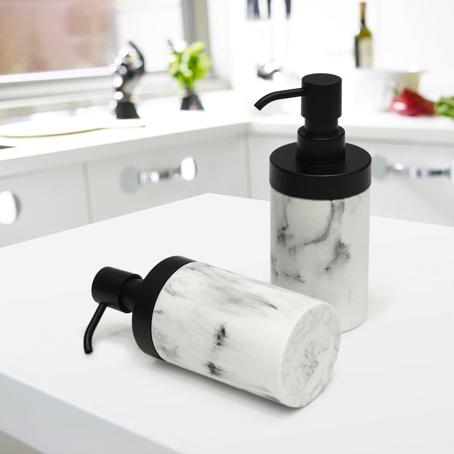 Suanti Marble Soap Dispenser Set Refillable Liquid Pump Bathroom Accessory NEW