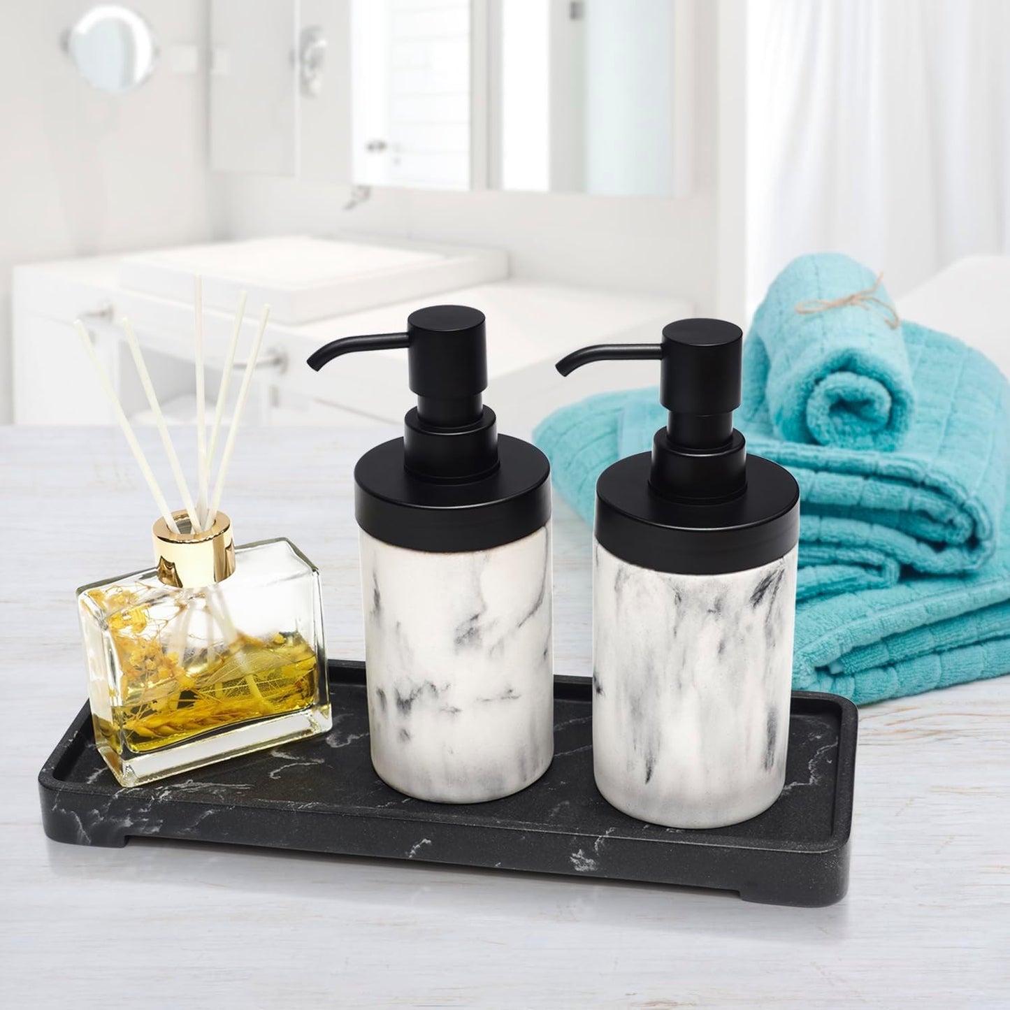 Suanti Marble Soap Dispenser Set Refillable Liquid Pump Bathroom Accessory NEW
