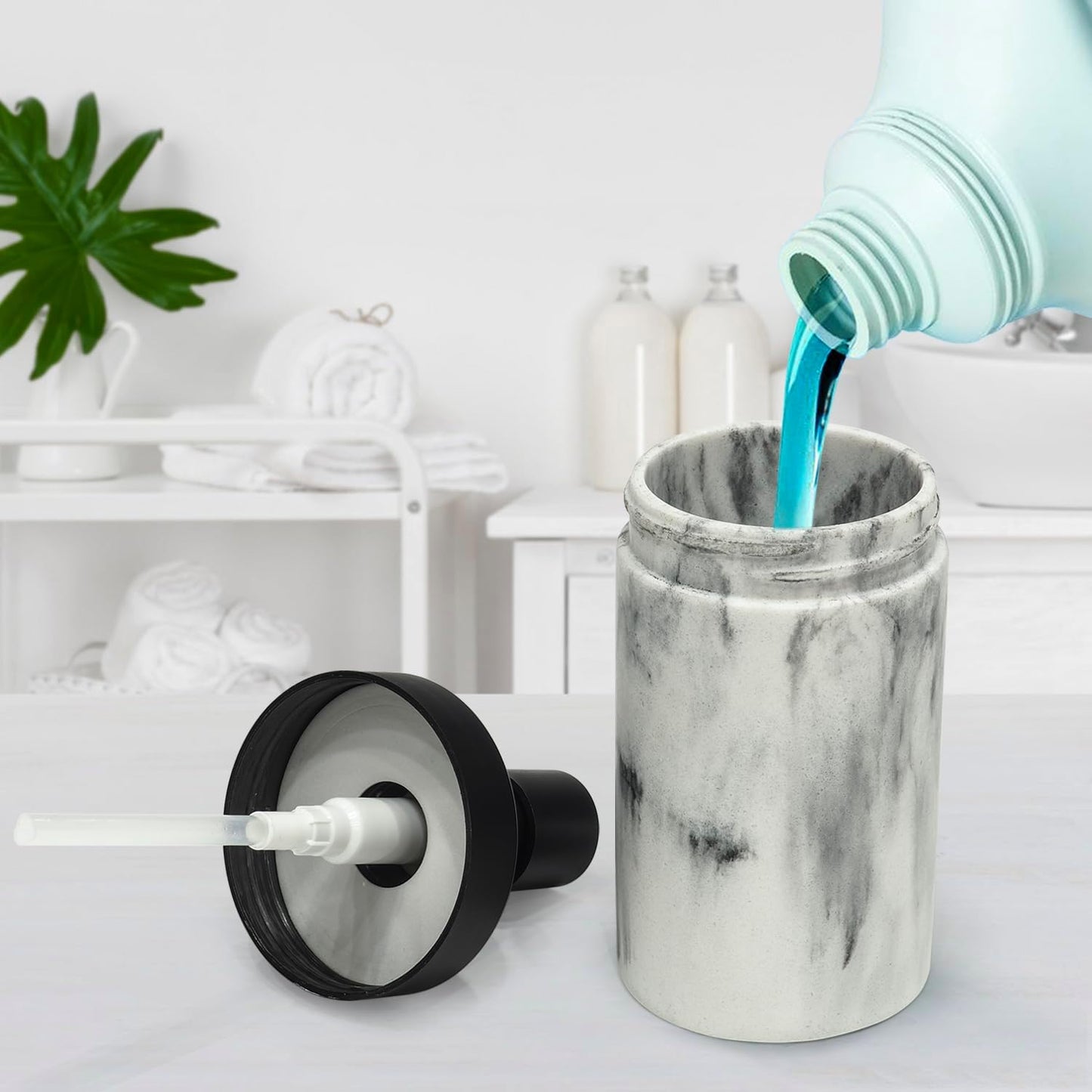 Suanti Marble Soap Dispenser Set Refillable Liquid Pump Bathroom Accessory NEW