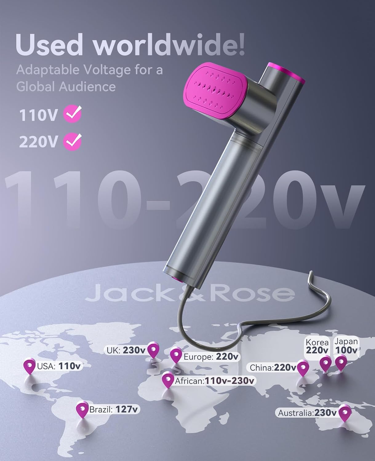 Jack & Steam Irons Rose Portable Travel Clothes Steamer 100-220V 15s Heat NEW