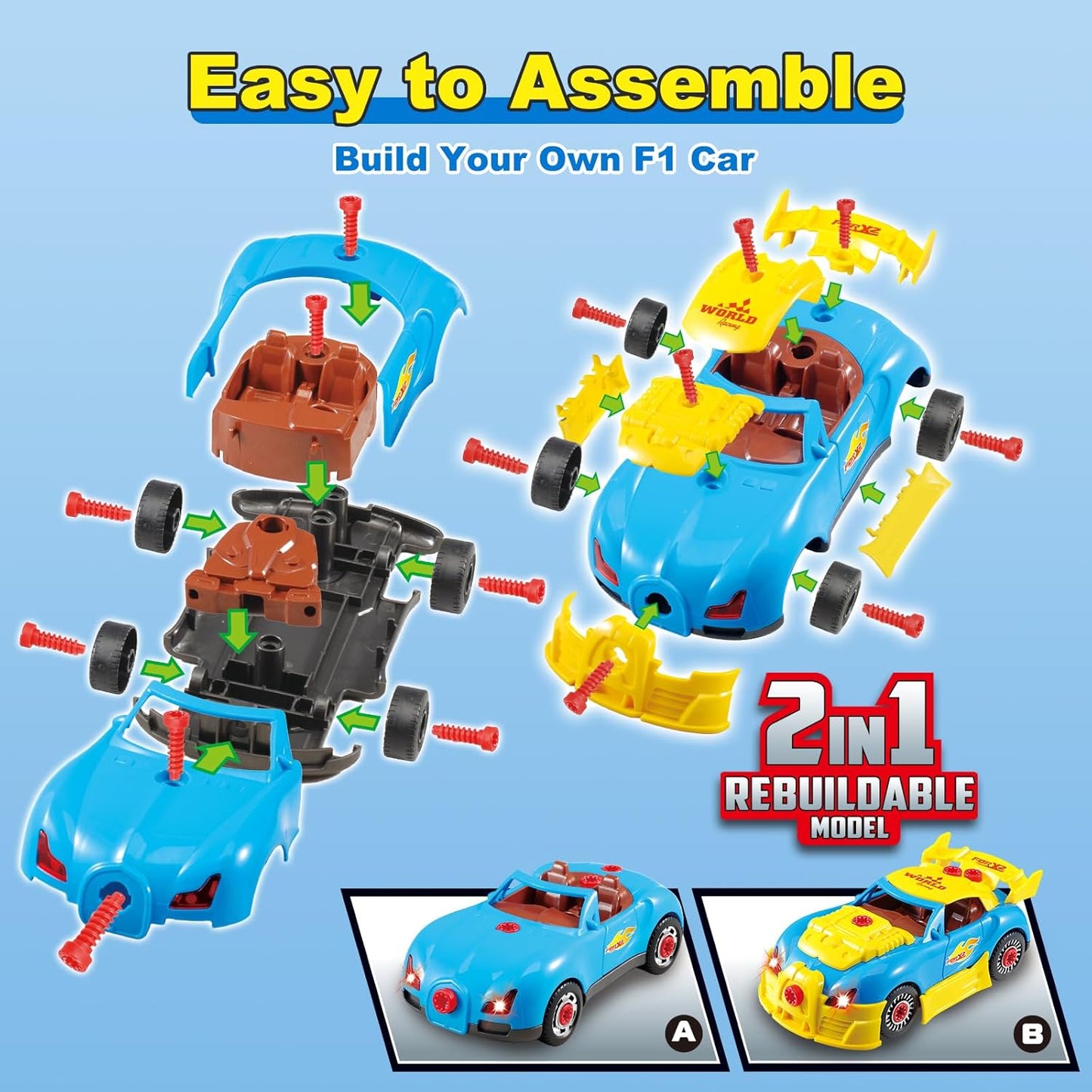 Bohui Building Toys Take Apart Car Set for Kids Over 30 Pieces Ages 3+ NEW