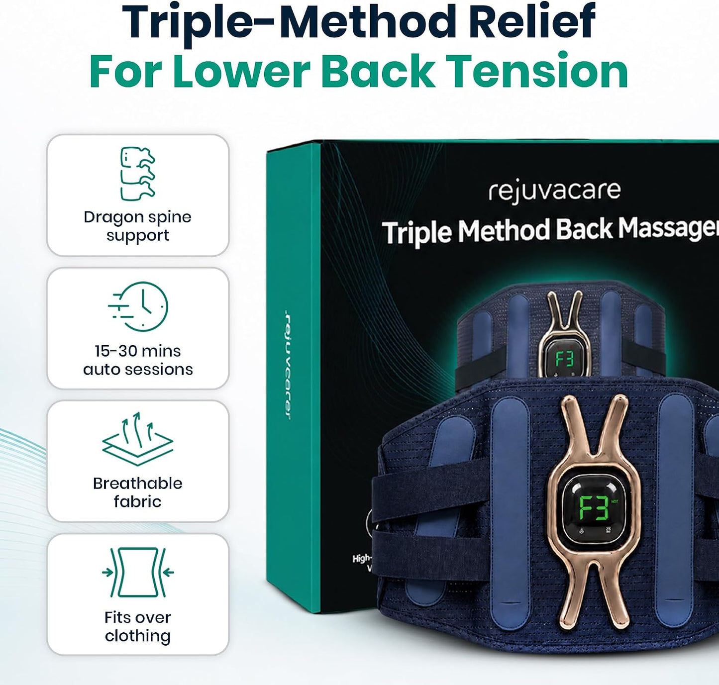 Rejuvacare Triple Method Back Massager with Heat Vibration Infrared Lumbar NEW