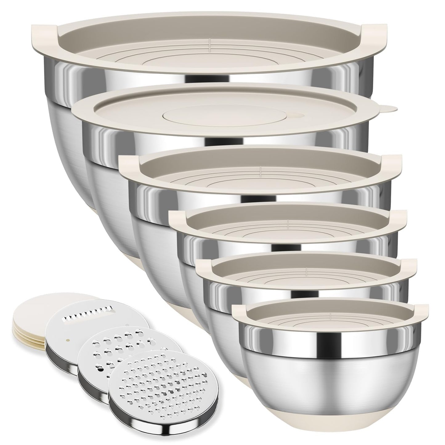 ZeroStage Stainless Steel Mixing Bowls Set with Lids, 1.1-5.5 QT, Non-Slip DEMO