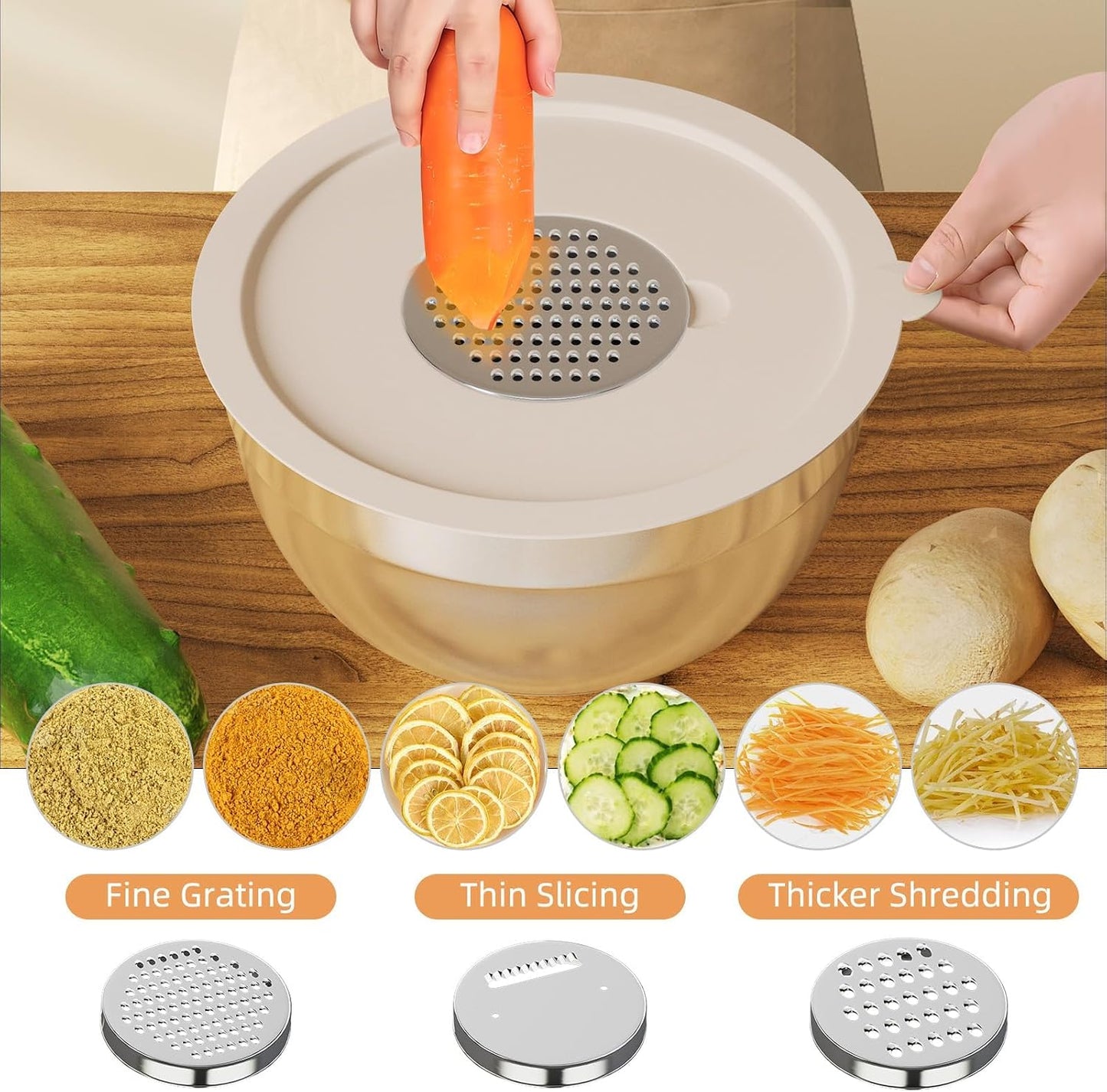 ZeroStage Stainless Steel Mixing Bowls Set with Lids, 1.1-5.5 QT, Non-Slip DEMO