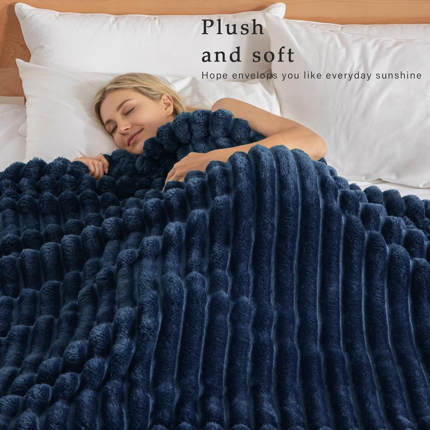 Exclusivo Mezcla Throws Striped Jacquard Fleece Throw Blanket Navy Blue TWIN NEW