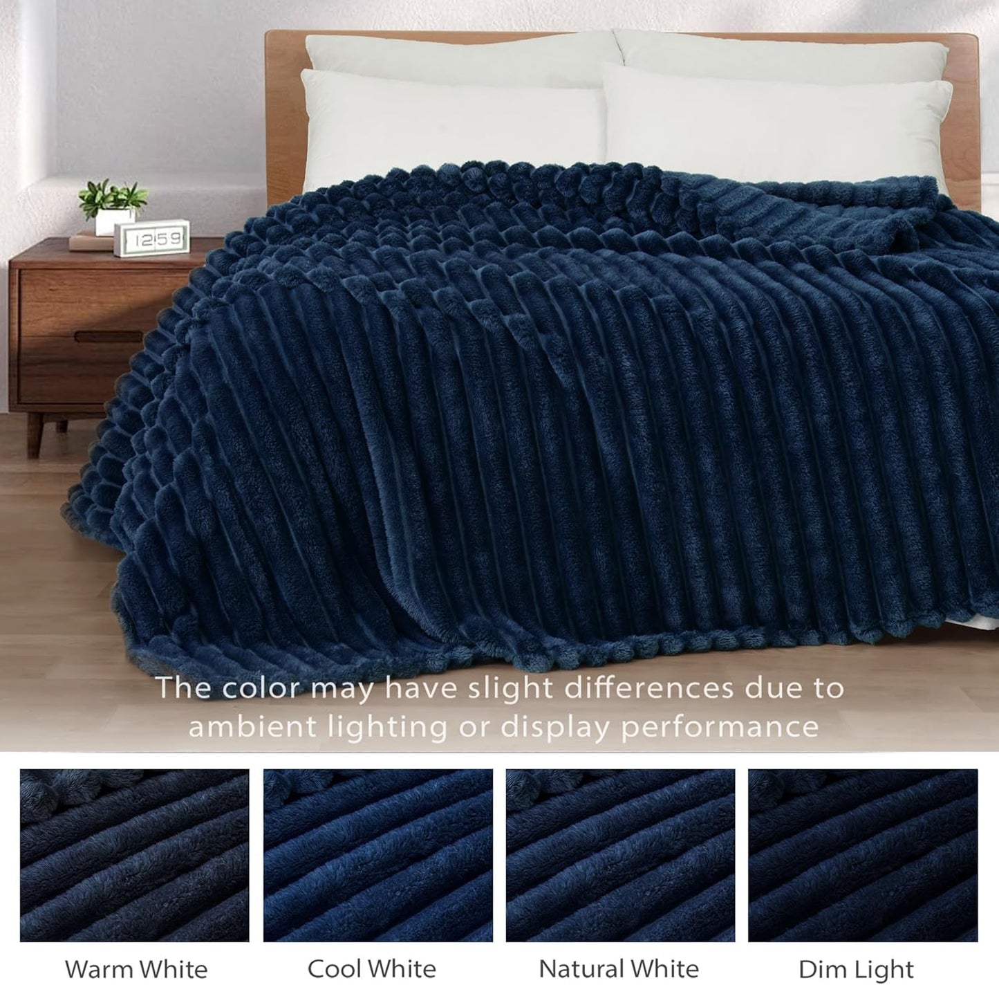 Exclusivo Mezcla Throws Striped Jacquard Fleece Throw Blanket Navy Blue TWIN NEW