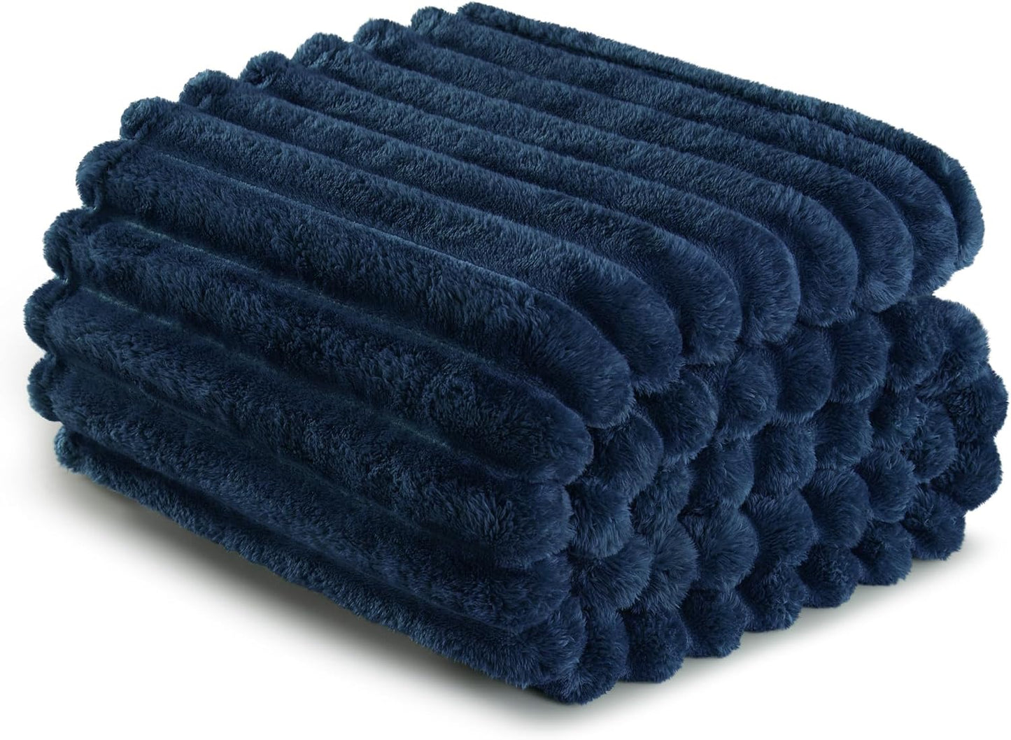 Exclusivo Mezcla Throws Striped Jacquard Fleece Throw Blanket Navy Blue TWIN NEW