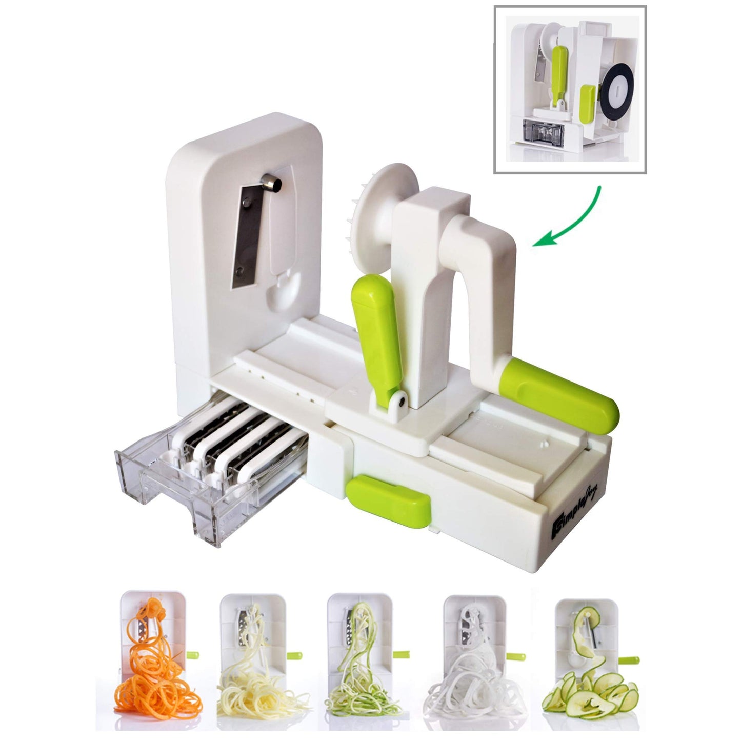 SIMPLEJOY Foldable 5-Blade Vegetable Spiralizer Zucchini Cutter White Green NEW