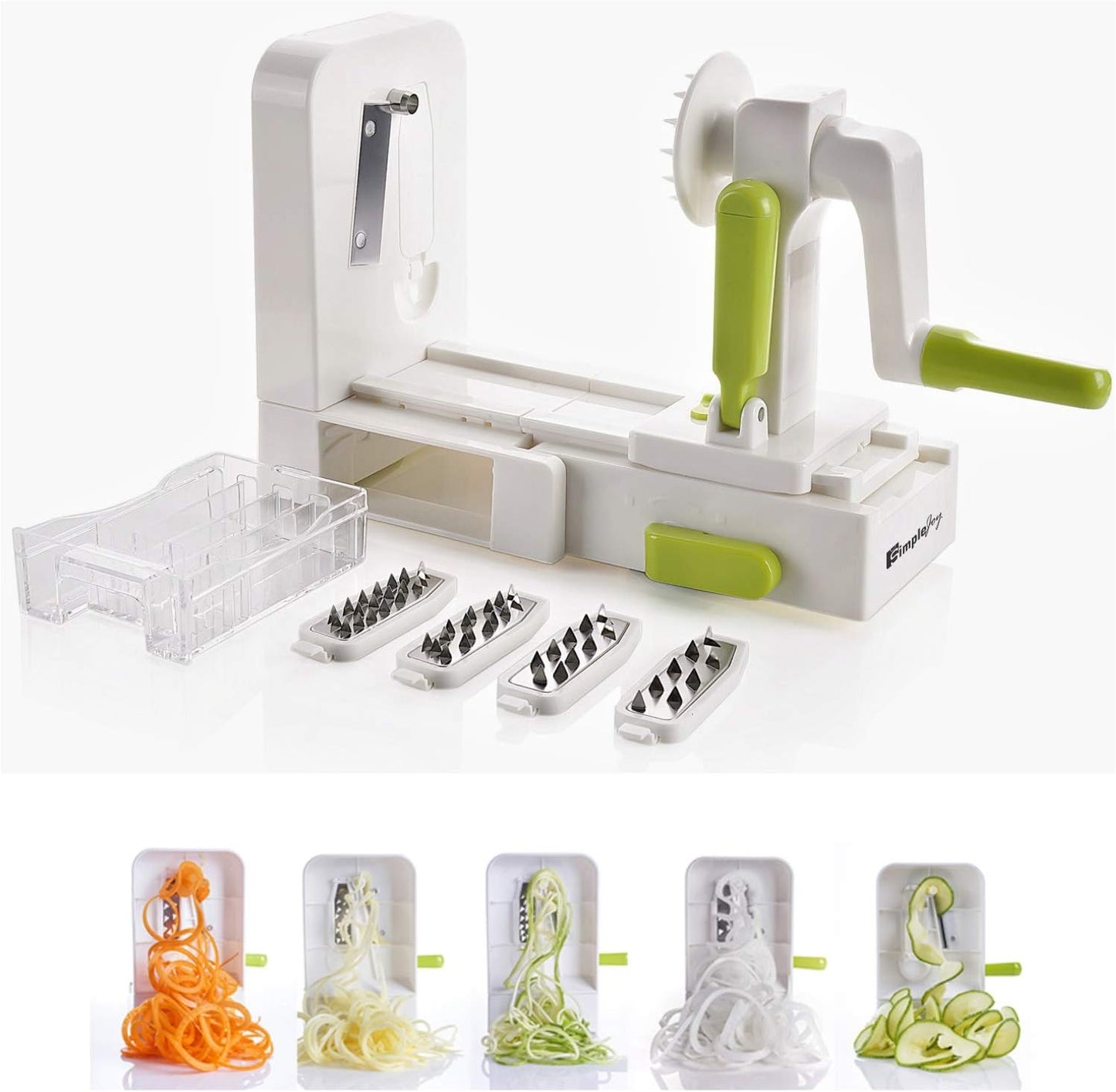 SIMPLEJOY Foldable 5-Blade Vegetable Spiralizer Zucchini Cutter White Green NEW