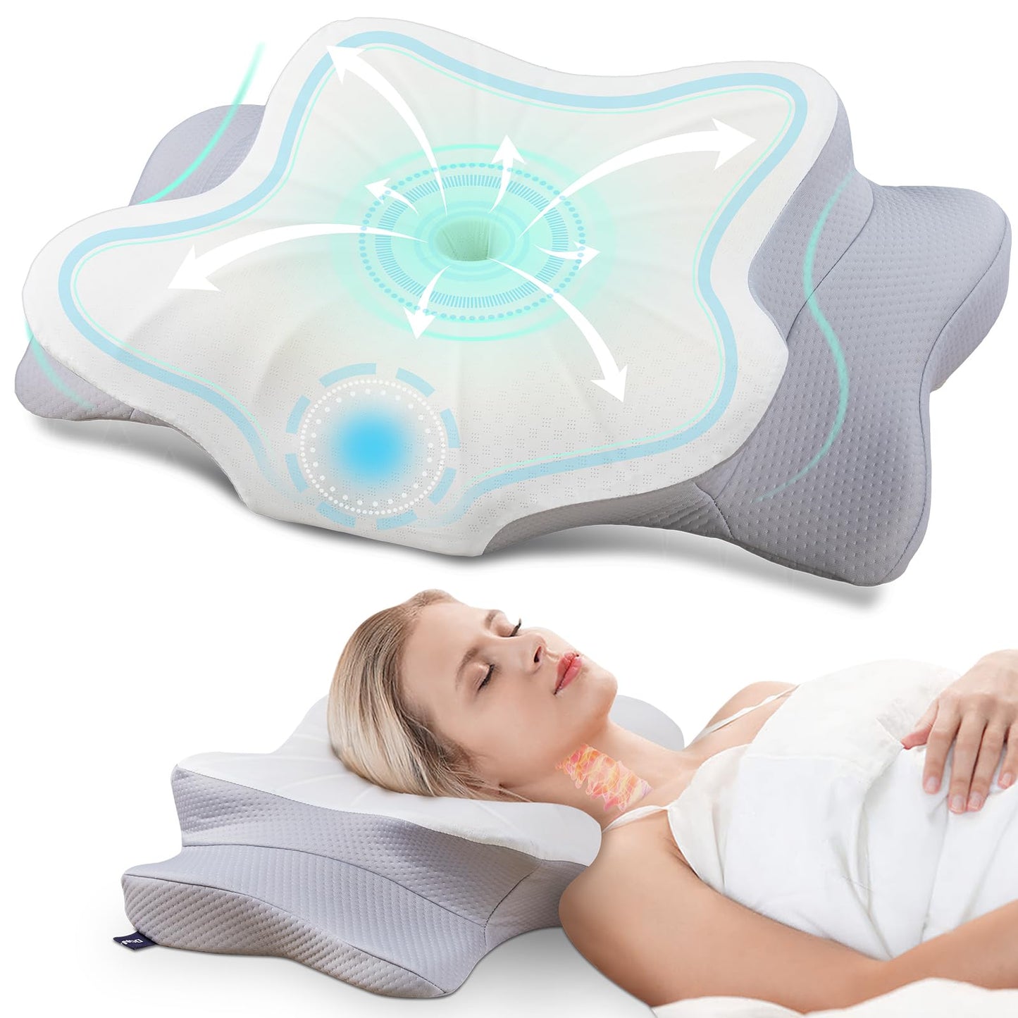 DONAMA Cooling Pillows Memory Foam Neck Pillow for Pain Relief Contoured NEW