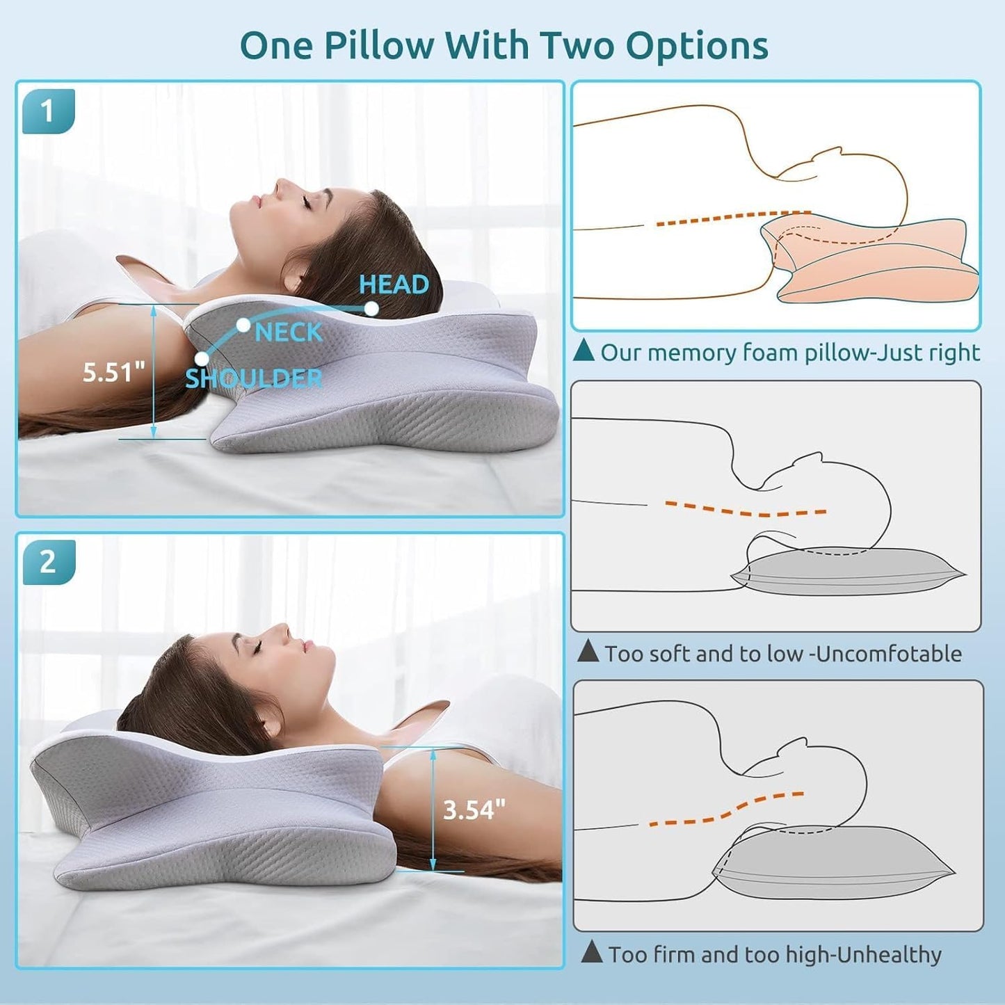 DONAMA Cooling Pillows Memory Foam Neck Pillow for Pain Relief Contoured NEW