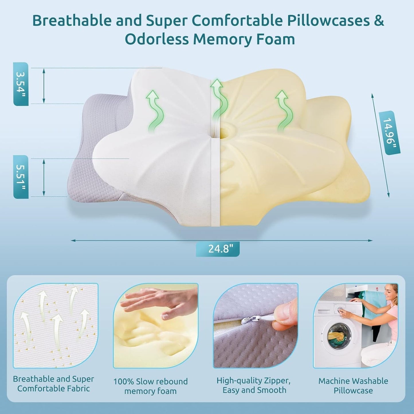 DONAMA Cooling Pillows Memory Foam Neck Pillow for Pain Relief Contoured NEW