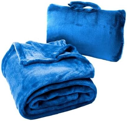 Jotron Fold 'N Go Soft Microfiber Travel Pillow Blanket in Blue, One Size NEW