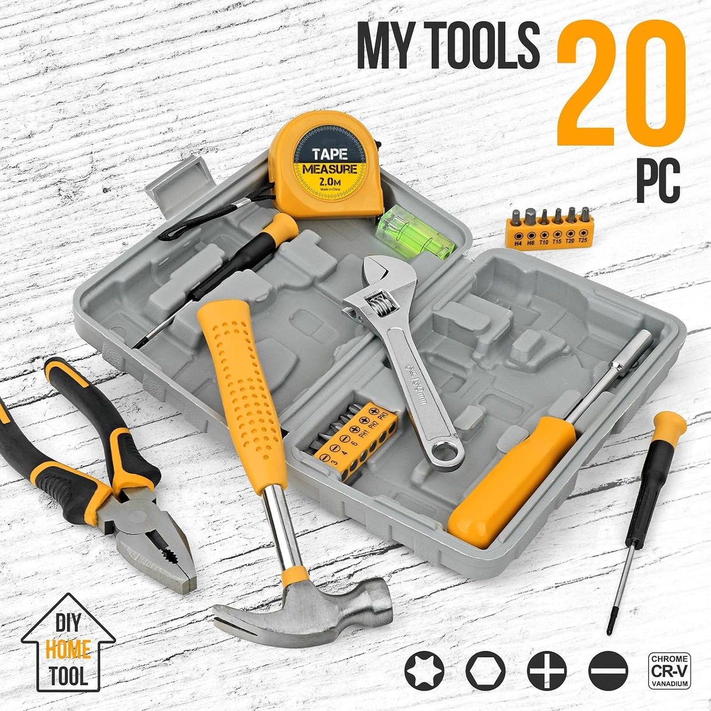 Elvesoar 20-Piece Basic Tool Kit Compact Home Set with Mini Storage Box NEW