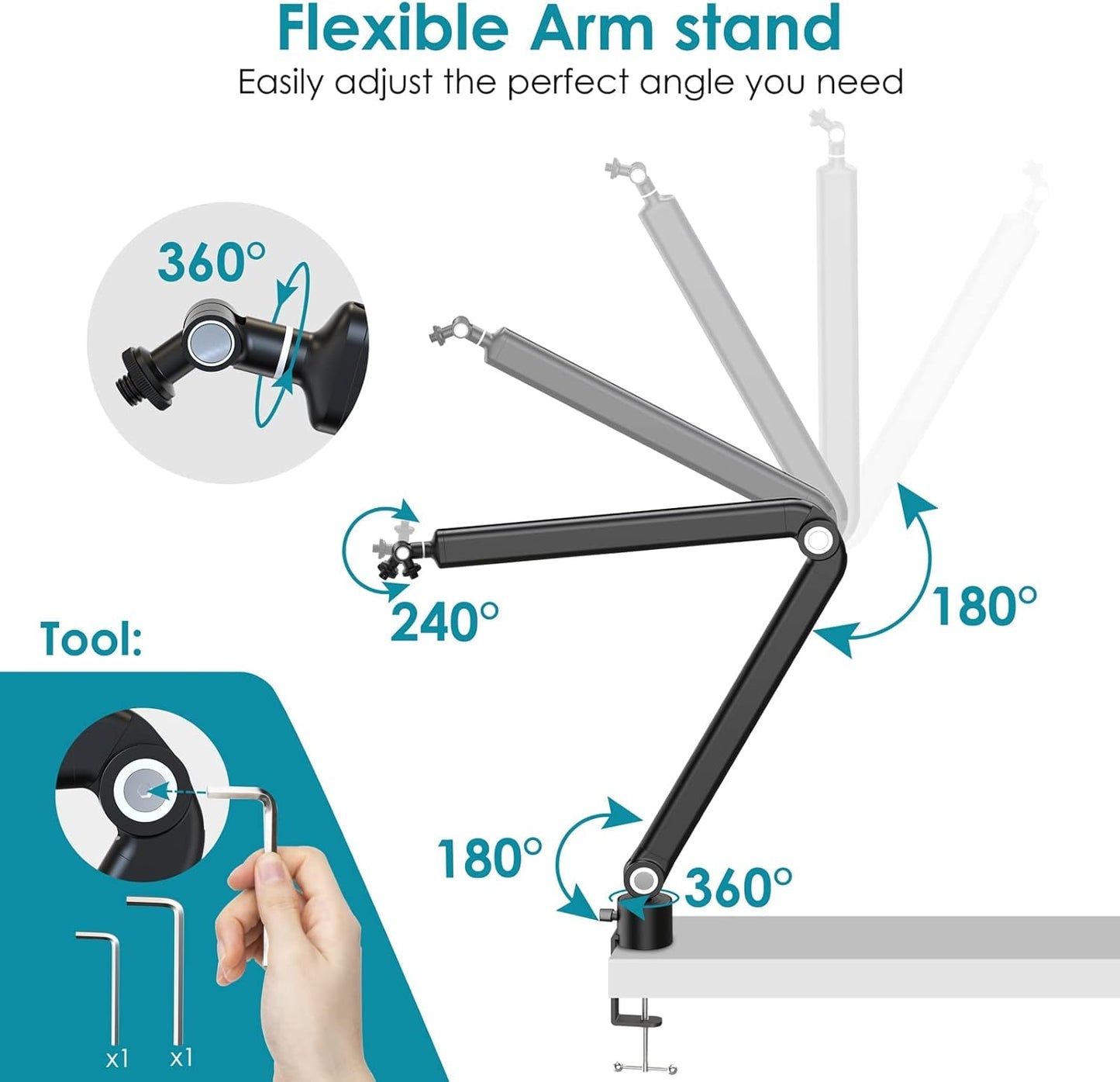 YOUSHARES Premium Stands Adjustable Microphone Boom Arm Stand for DEMO