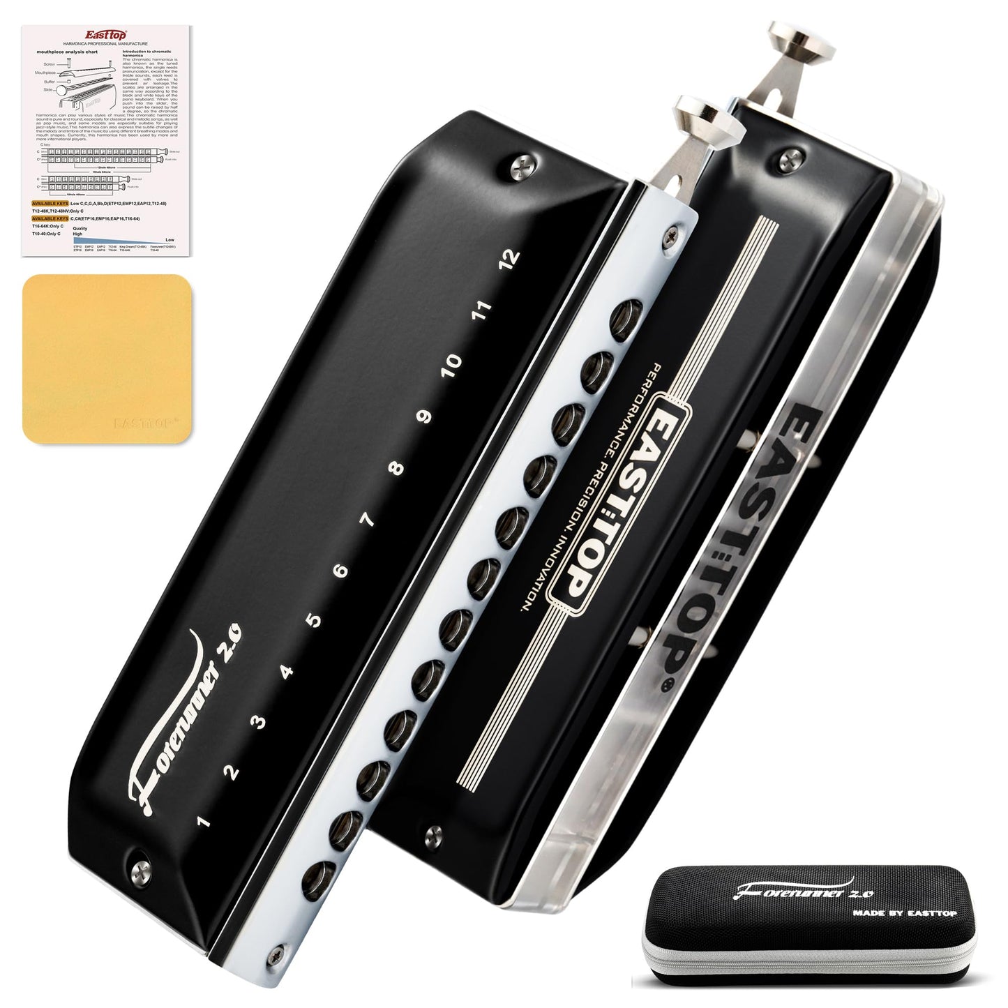 East Top Harmonicas 48-Tone Chromatic Harmonica - Professional 12-Hole NEW