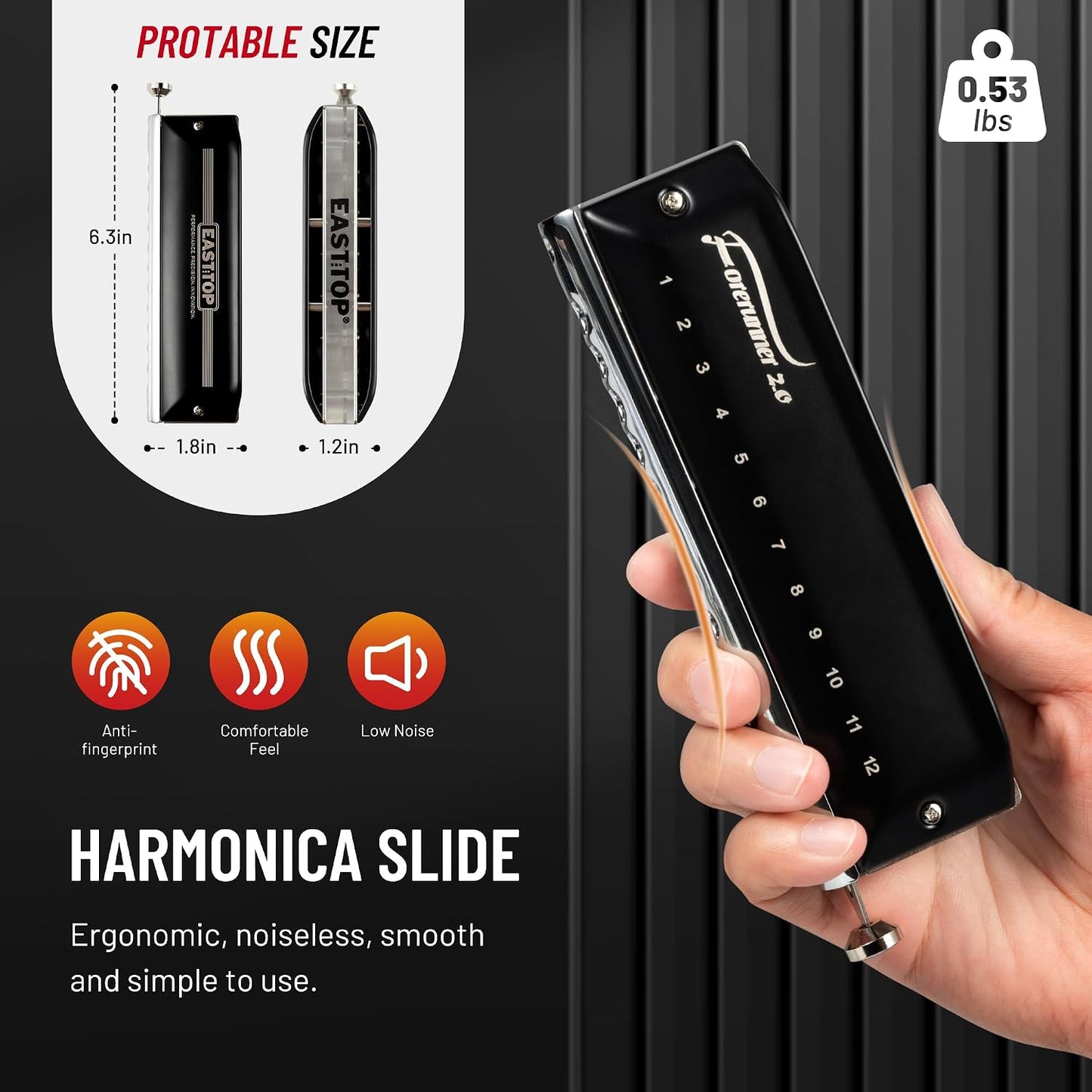 East Top Harmonicas 48-Tone Chromatic Harmonica - Professional 12-Hole NEW