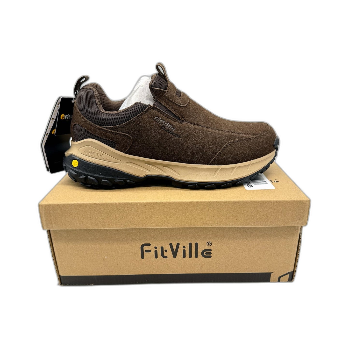 FitVille Mens Outdoor Slip-On Shoes with Lugged Sole Brown WIDE FIT US 9 NEW