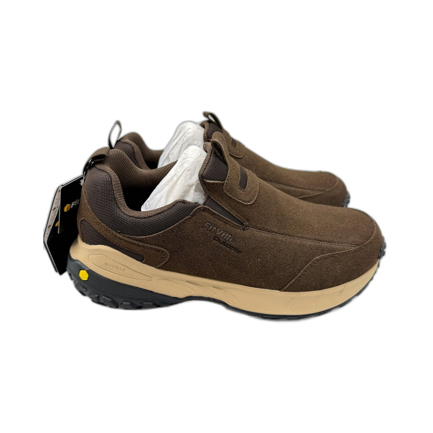 FitVille Mens Outdoor Slip-On Shoes with Lugged Sole Brown WIDE FIT US 9 NEW