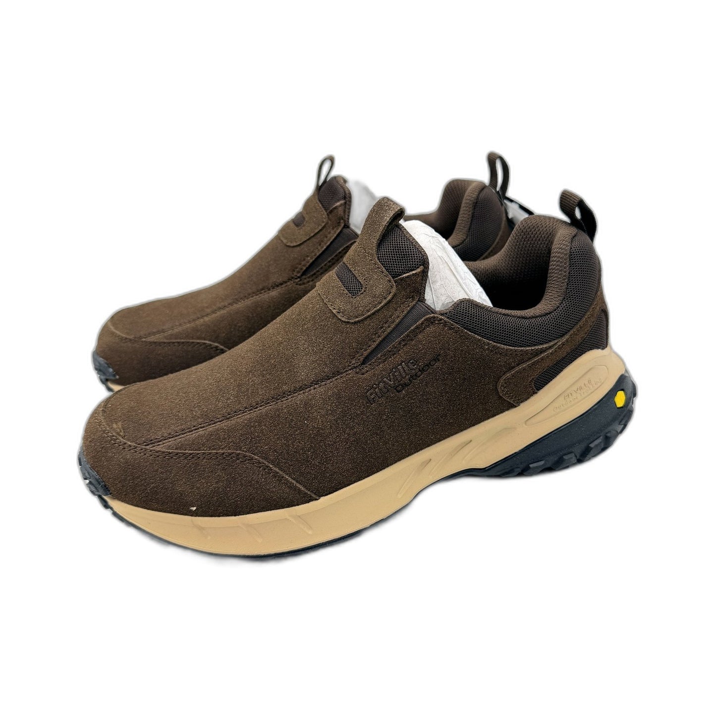 FitVille Mens Outdoor Slip-On Shoes with Lugged Sole Brown WIDE FIT US 9 NEW