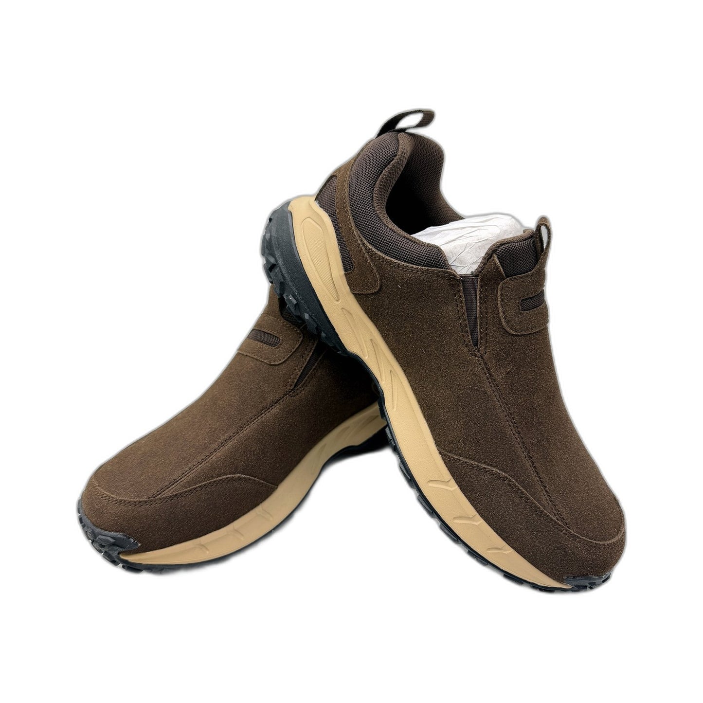 FitVille Mens Outdoor Slip-On Shoes with Lugged Sole Brown WIDE FIT US 9 NEW