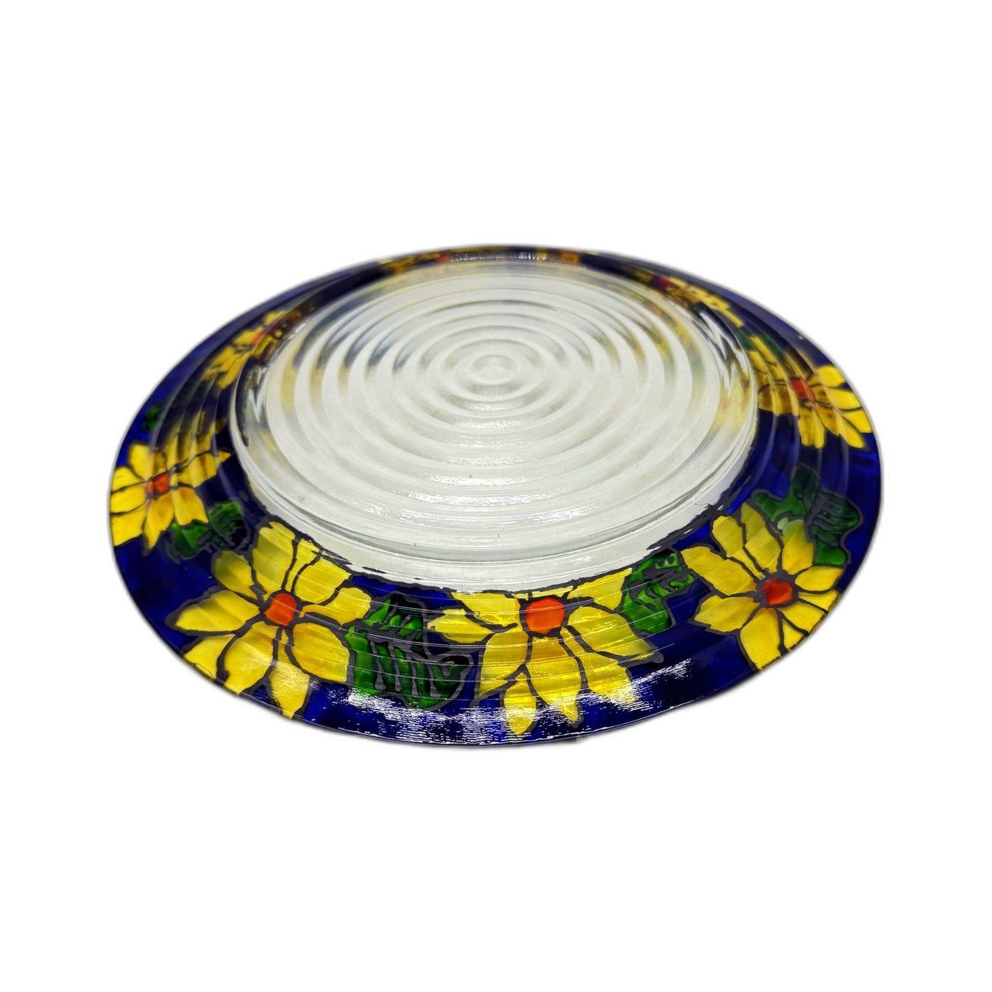 Decorative 3-Piece Hand-Painted Floral Yellow Sunflower & Blue Glass Bowl Set