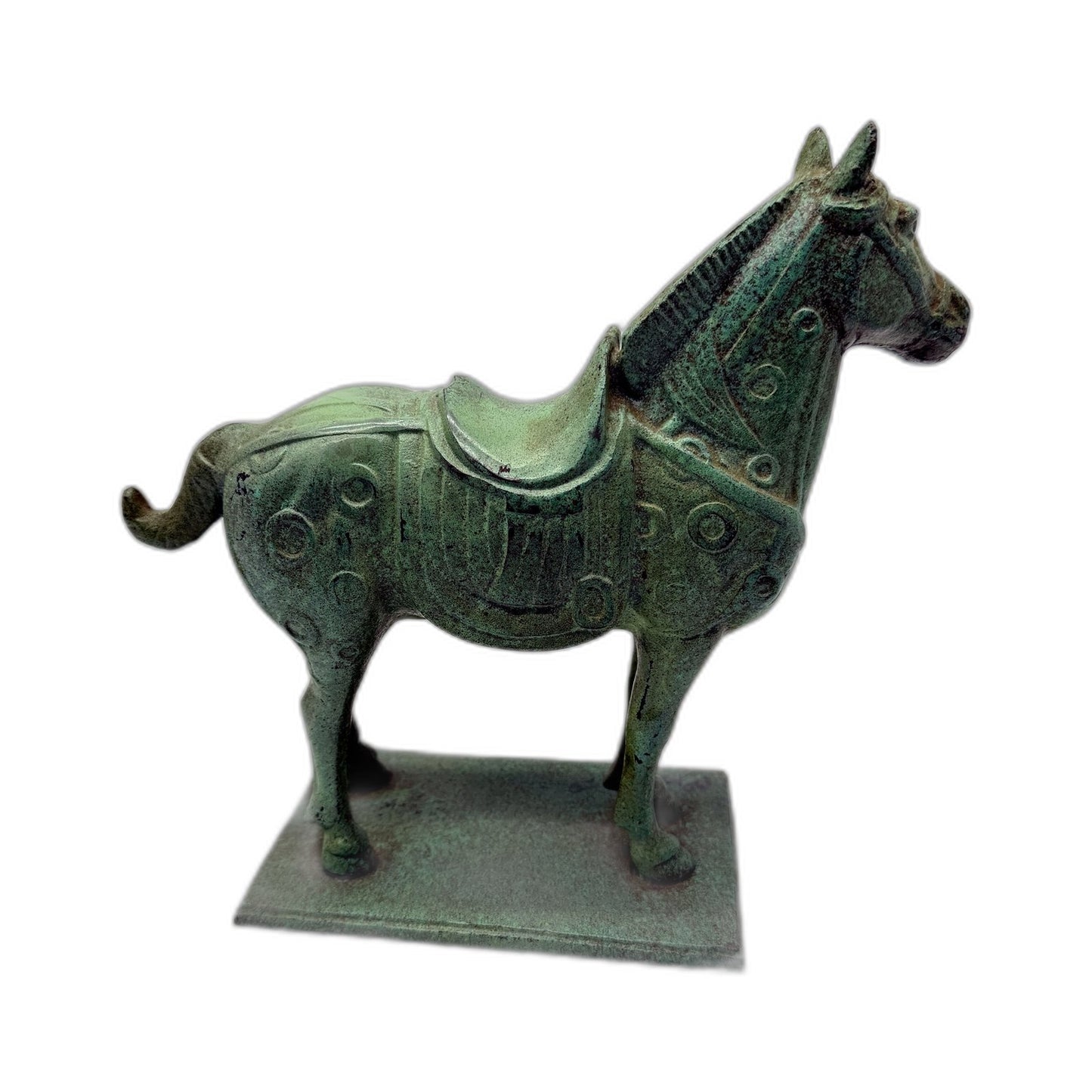 VINTAGE Green Painted Cast Iron Horse Figurine Decorative Home Decor Statue
