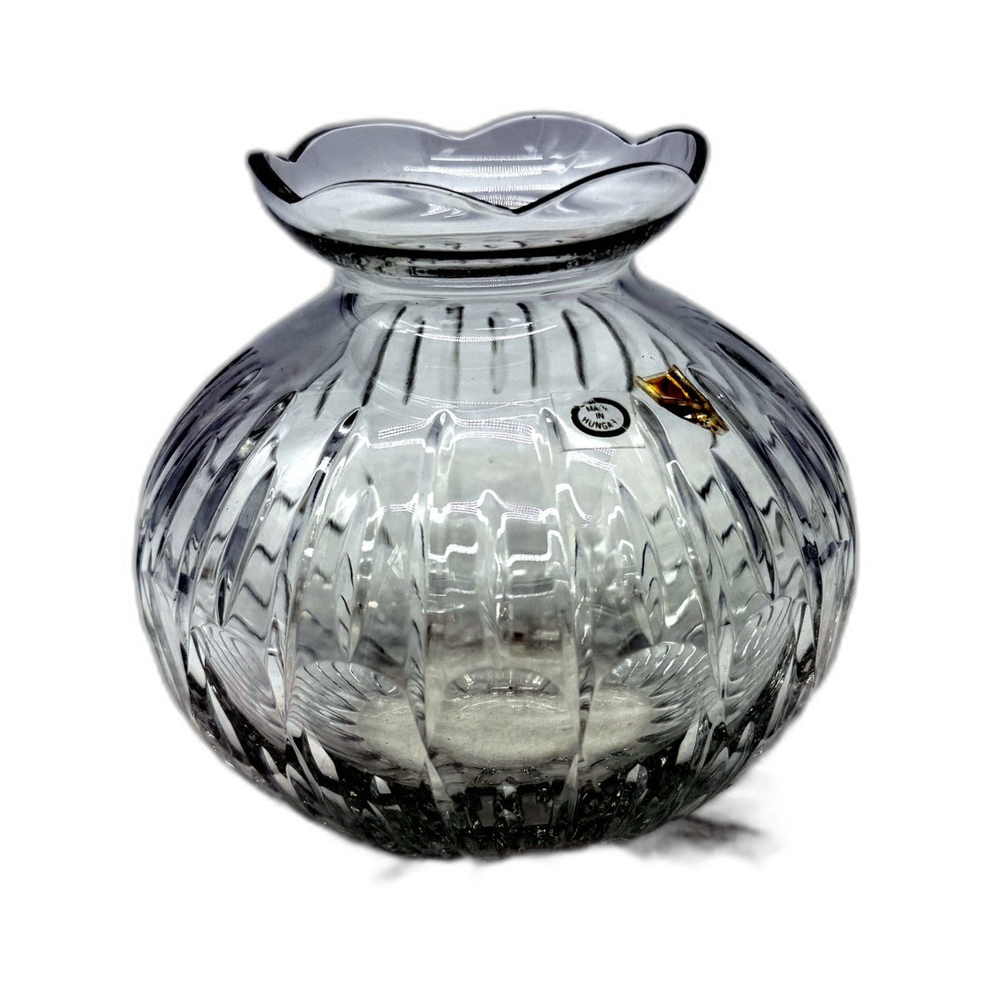 VINTAGE Made In Hungry Clear Glass Decorative Round Crystal Vase 