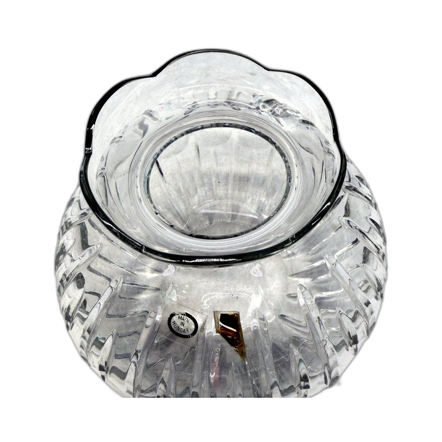 VINTAGE Made In Hungry Clear Glass Decorative Round Crystal Vase