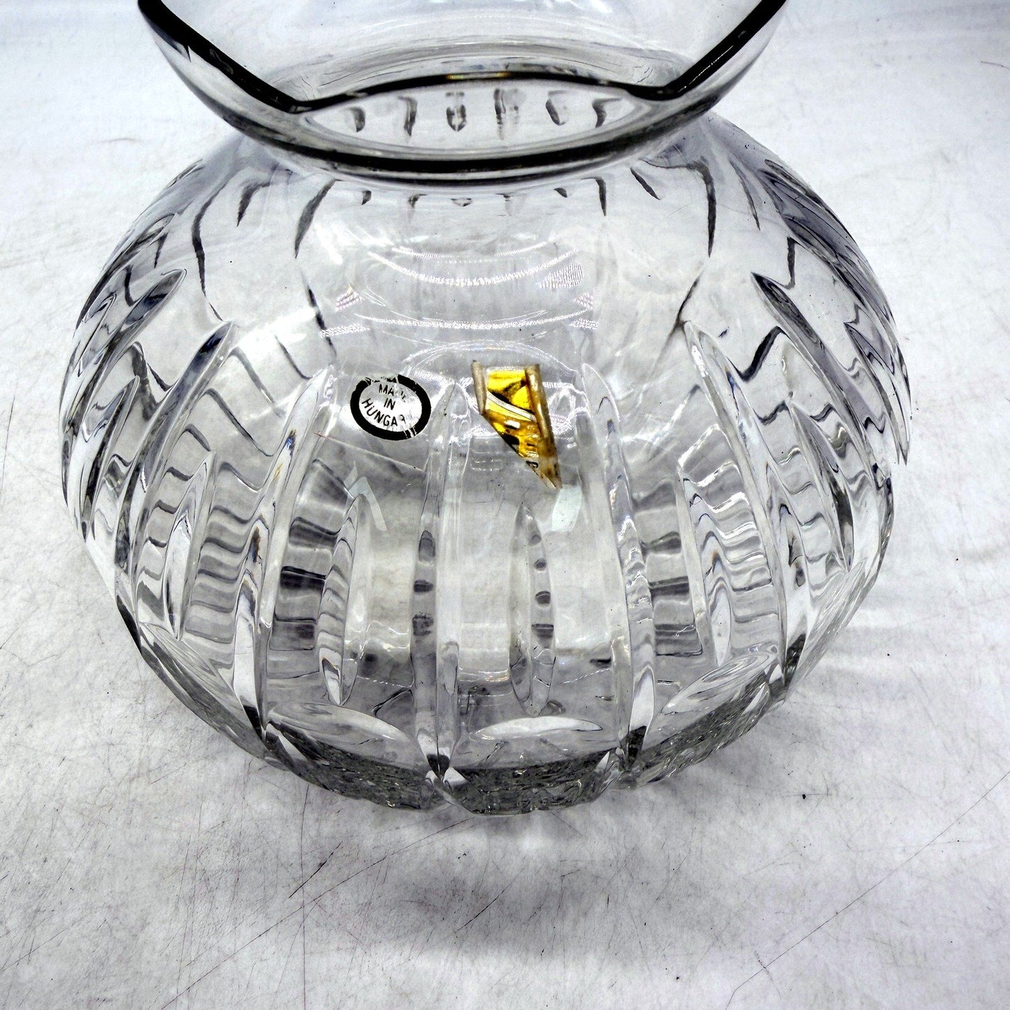 VINTAGE Made In Hungry Clear Glass Decorative Round Crystal Vase