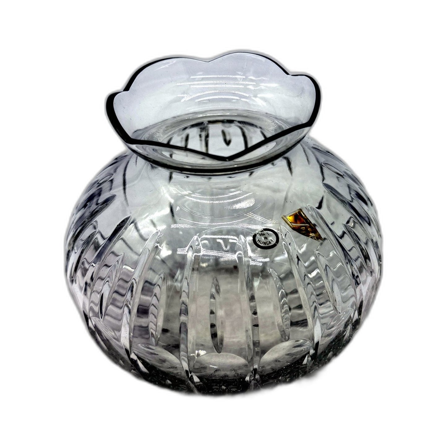 VINTAGE Made In Hungry Clear Glass Decorative Round Crystal Vase