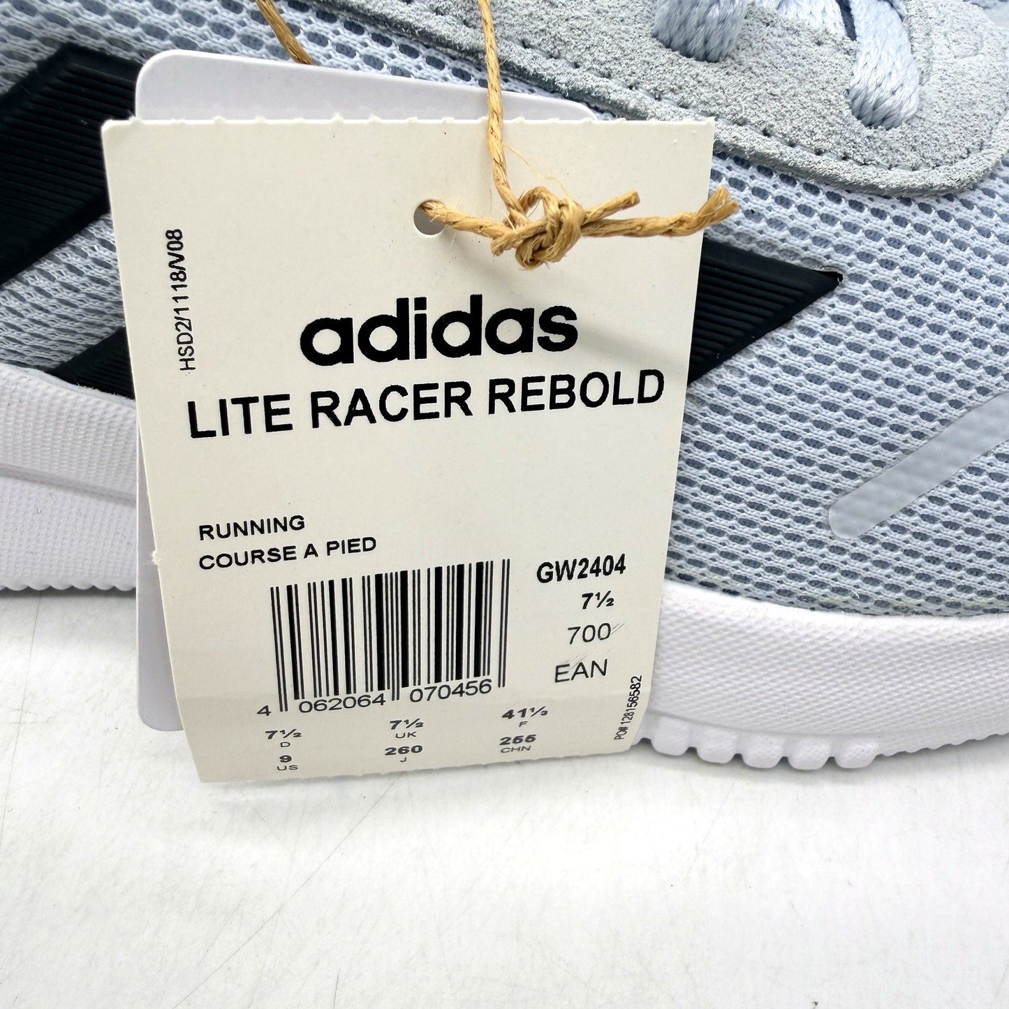 adidas Womens Lite Racer Rebold Light Blue Running Shoes Sneakers US Size 9 NEW